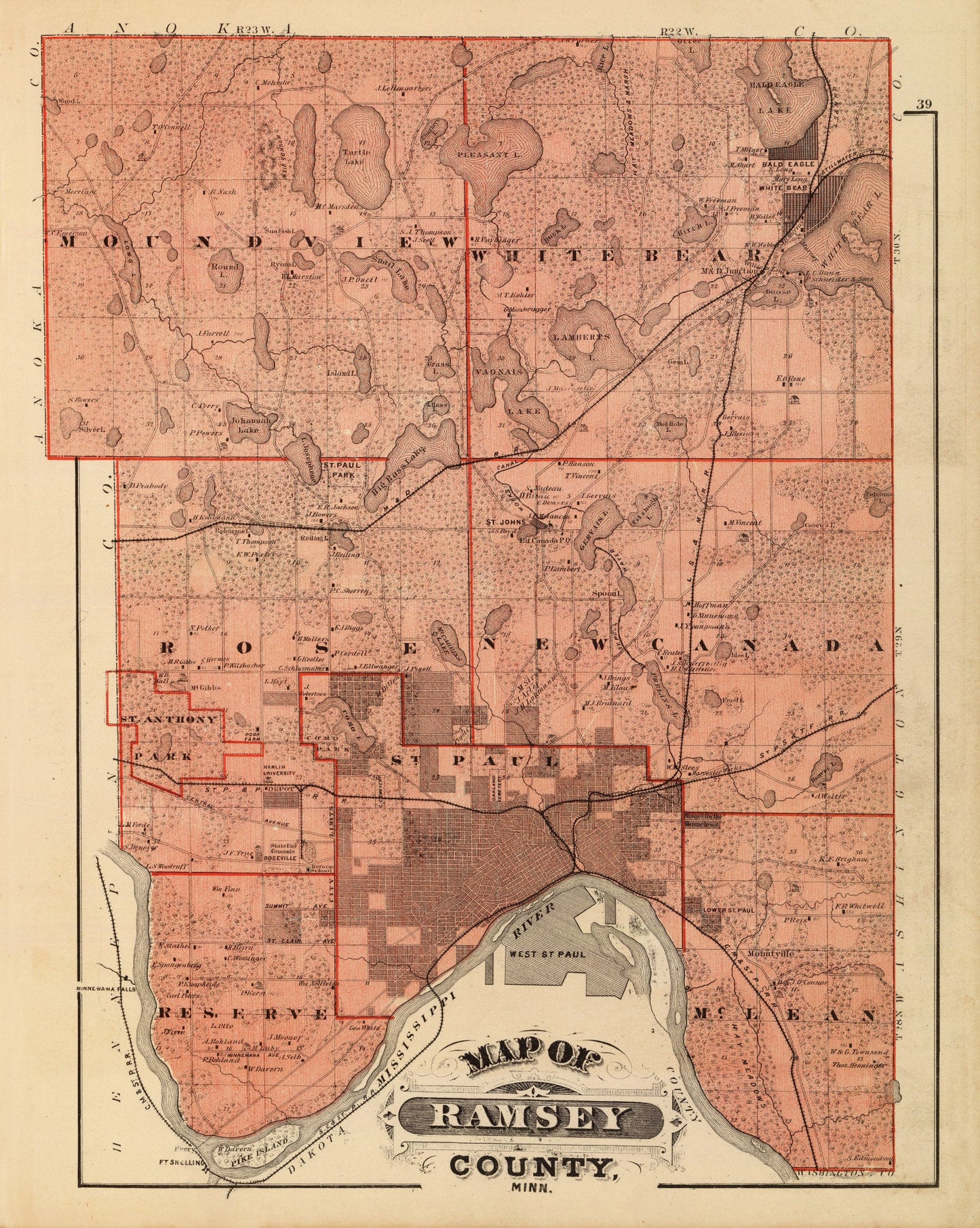 Vintage Map of Ramsey County, Minnesota, 1874 II