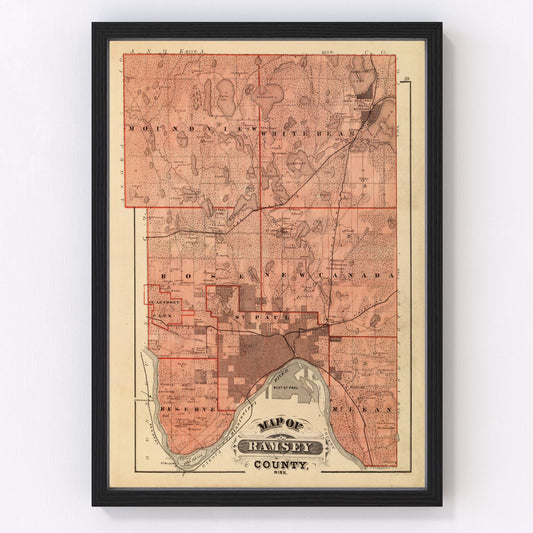 Vintage map of Ramsey County, Minnesota, 1874