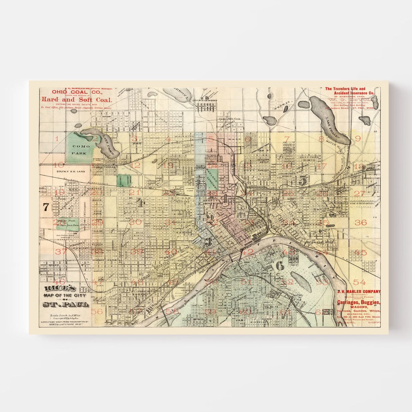 Vintage Map of St. Paul, Minnesota, 1884 II