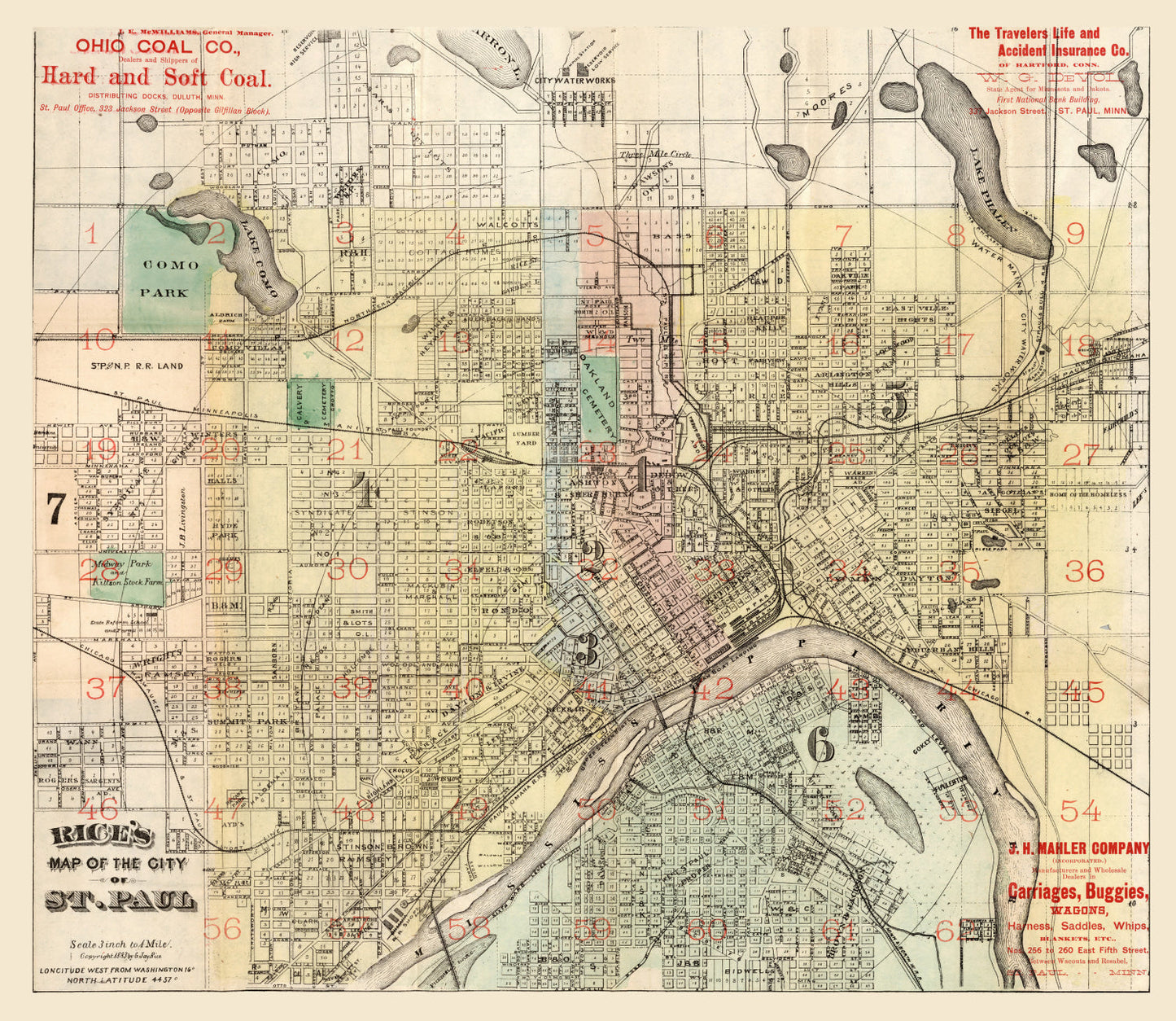 Vintage Map of St. Paul, Minnesota, 1884 II