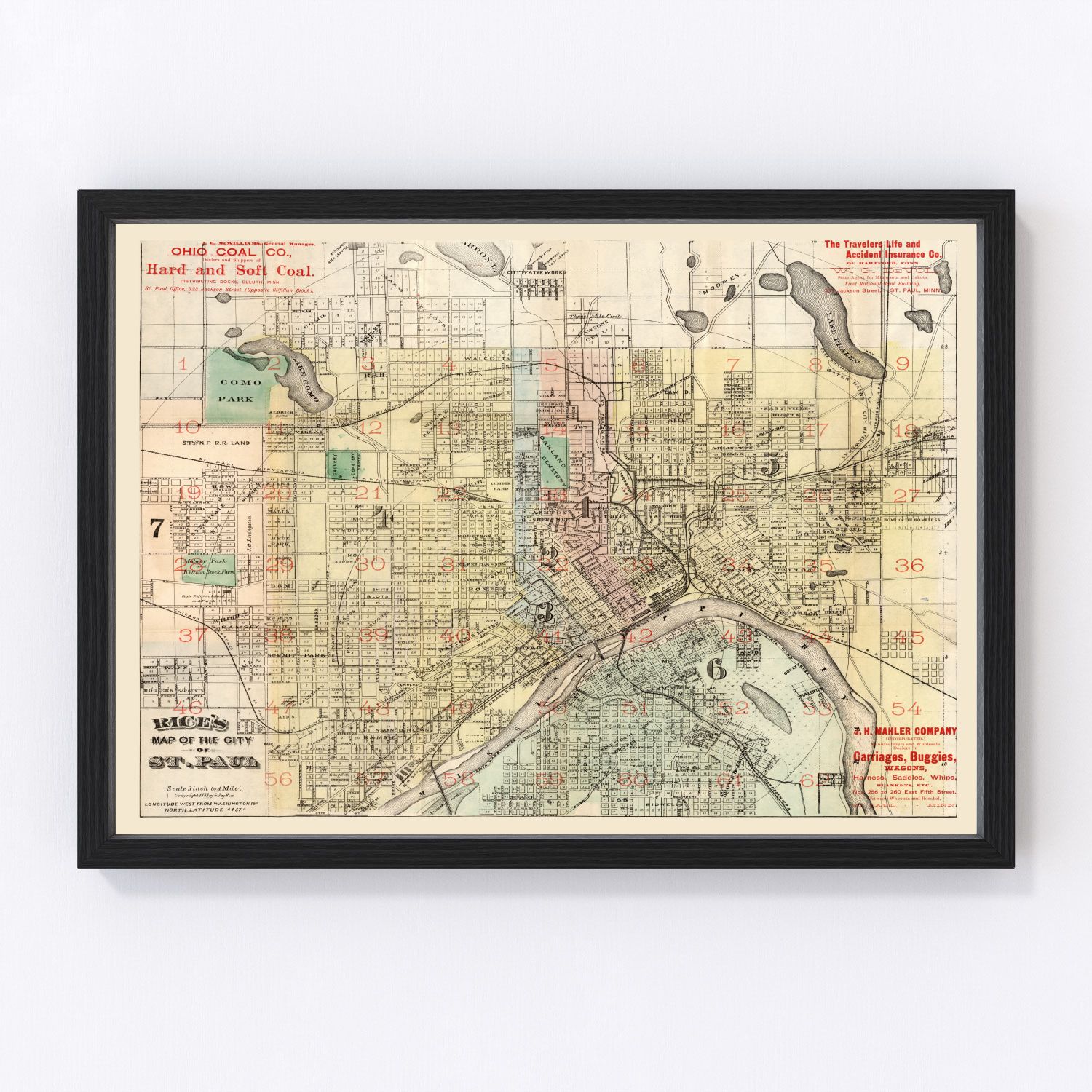 vintage map of St. Paul, Minnesota, 1884