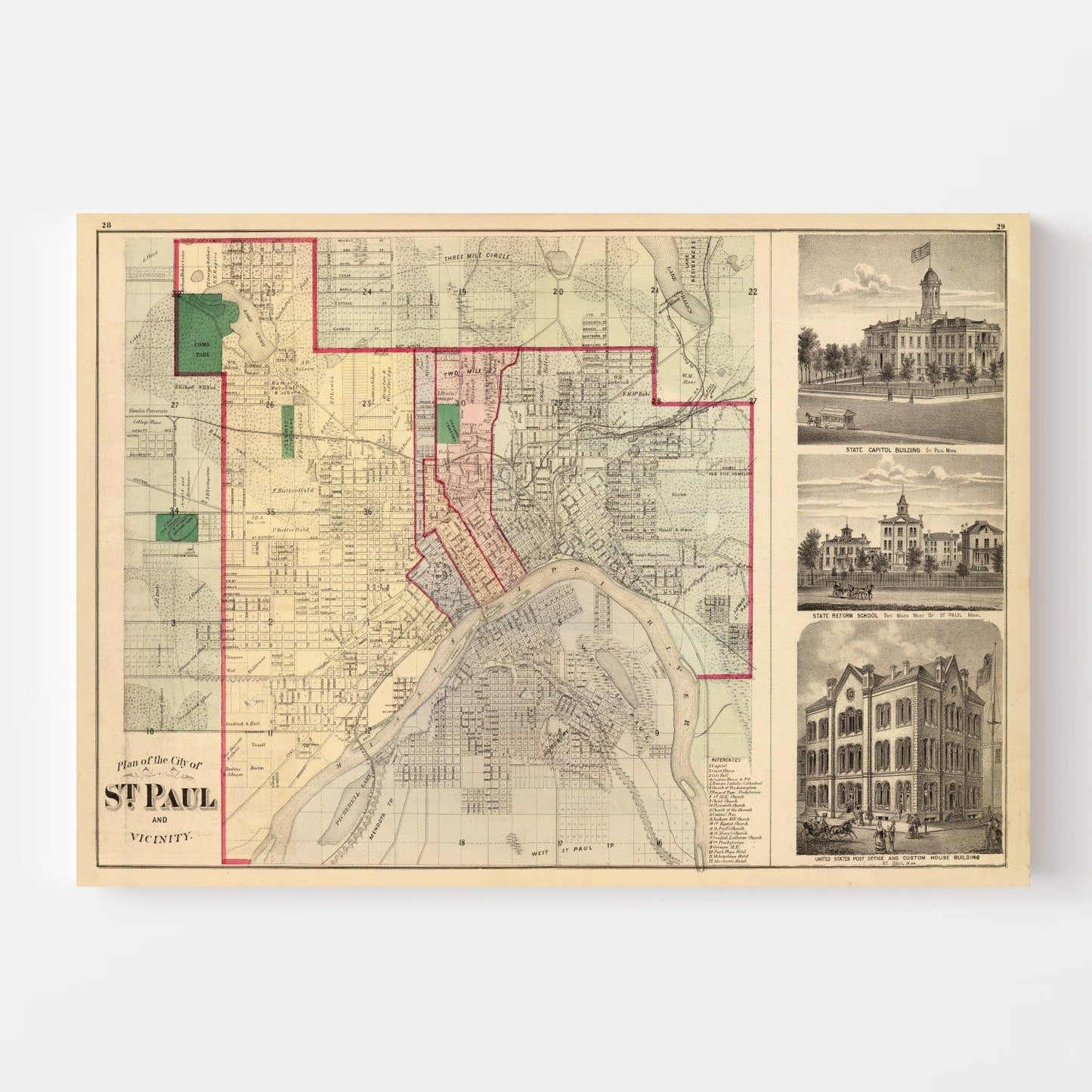 Vintage Map of St. Paul, Minnesota, 1874 II