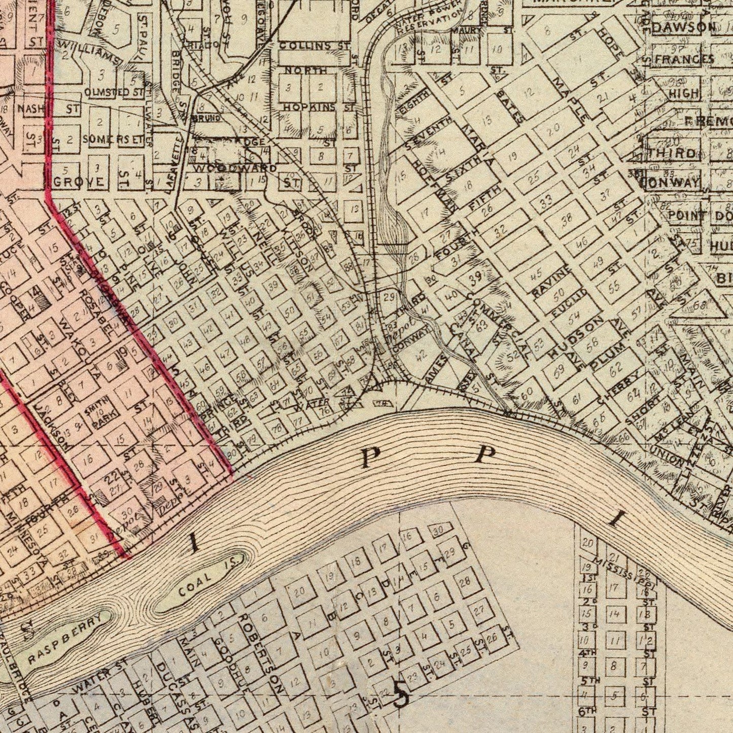 Vintage Map of St. Paul, Minnesota, 1874 II