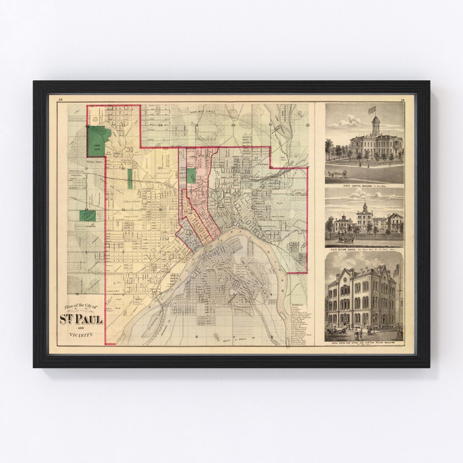 vintage map of St. Paul, Minnesota, 1874