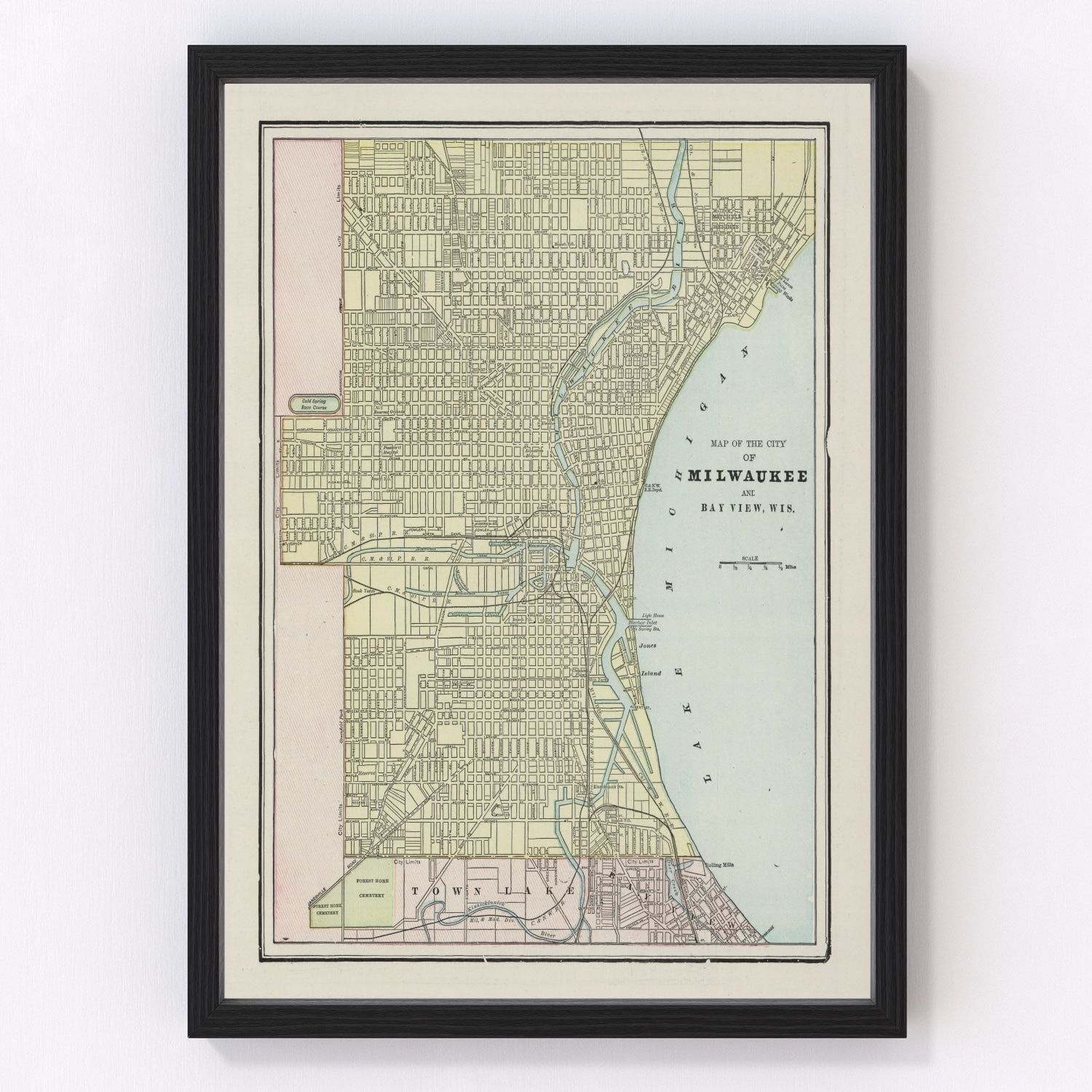 vintage map of Milwaukee, Wisconsin, 1901