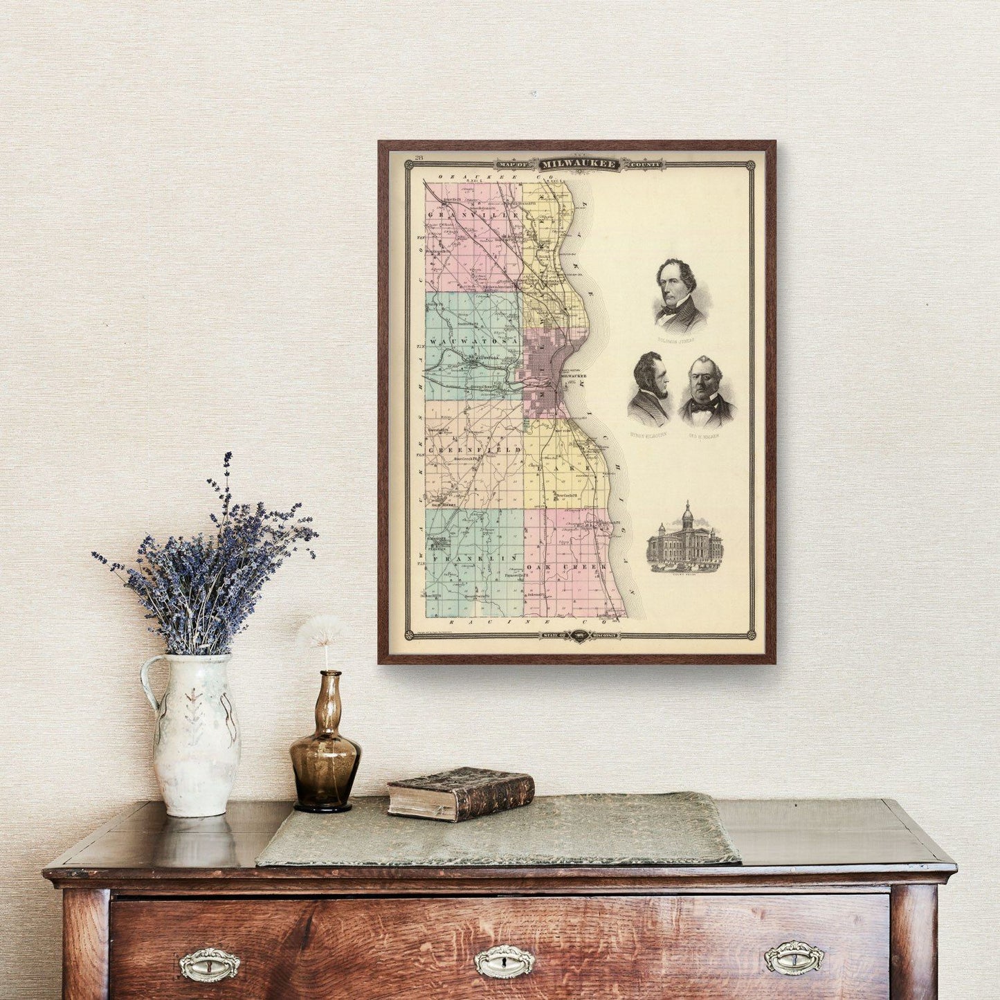 Vintage Map of Milwaukee County, Wisconsin, 1878