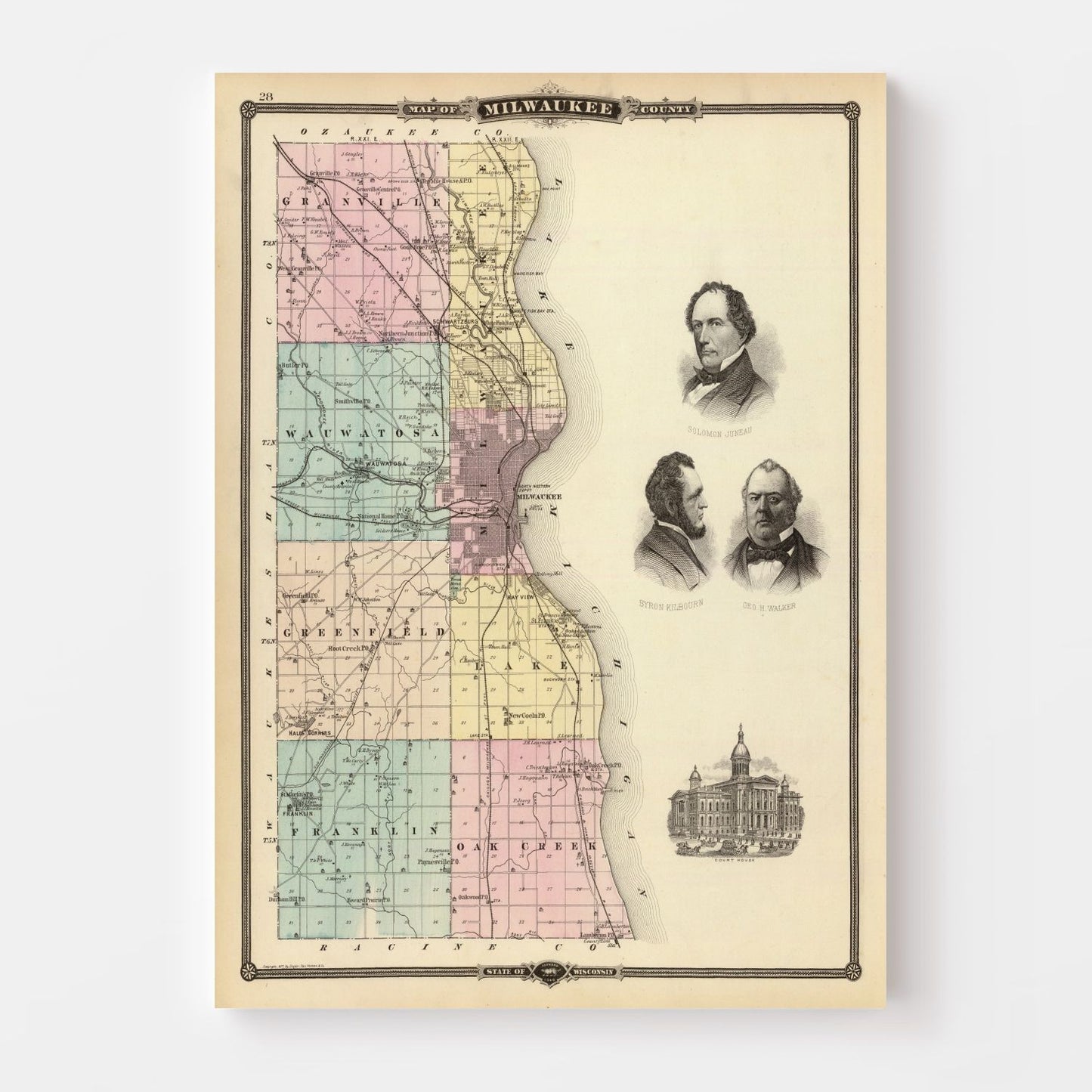 Vintage Map of Milwaukee County, Wisconsin, 1878