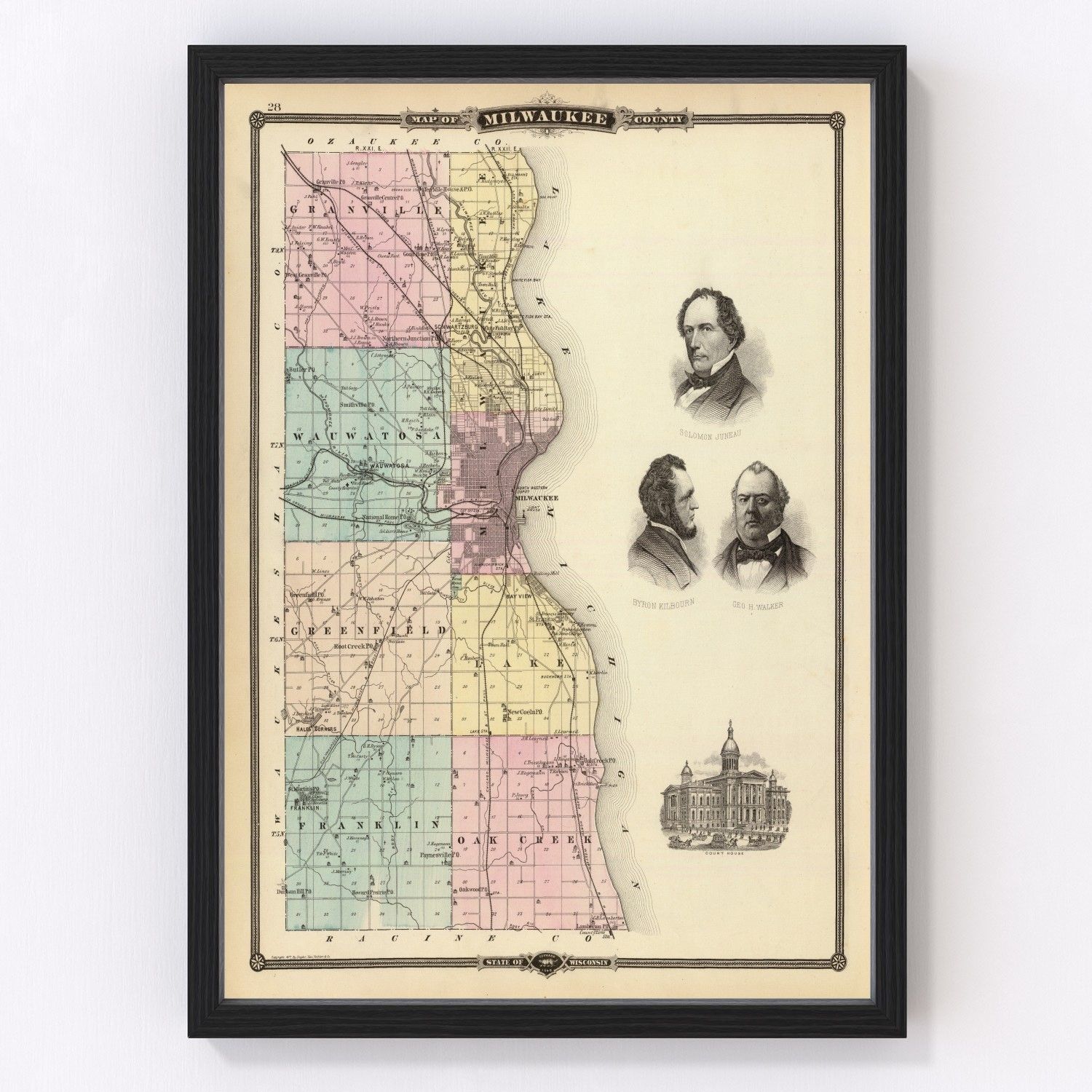 vintage map of Milwaukee County, Wisconsin, 1878