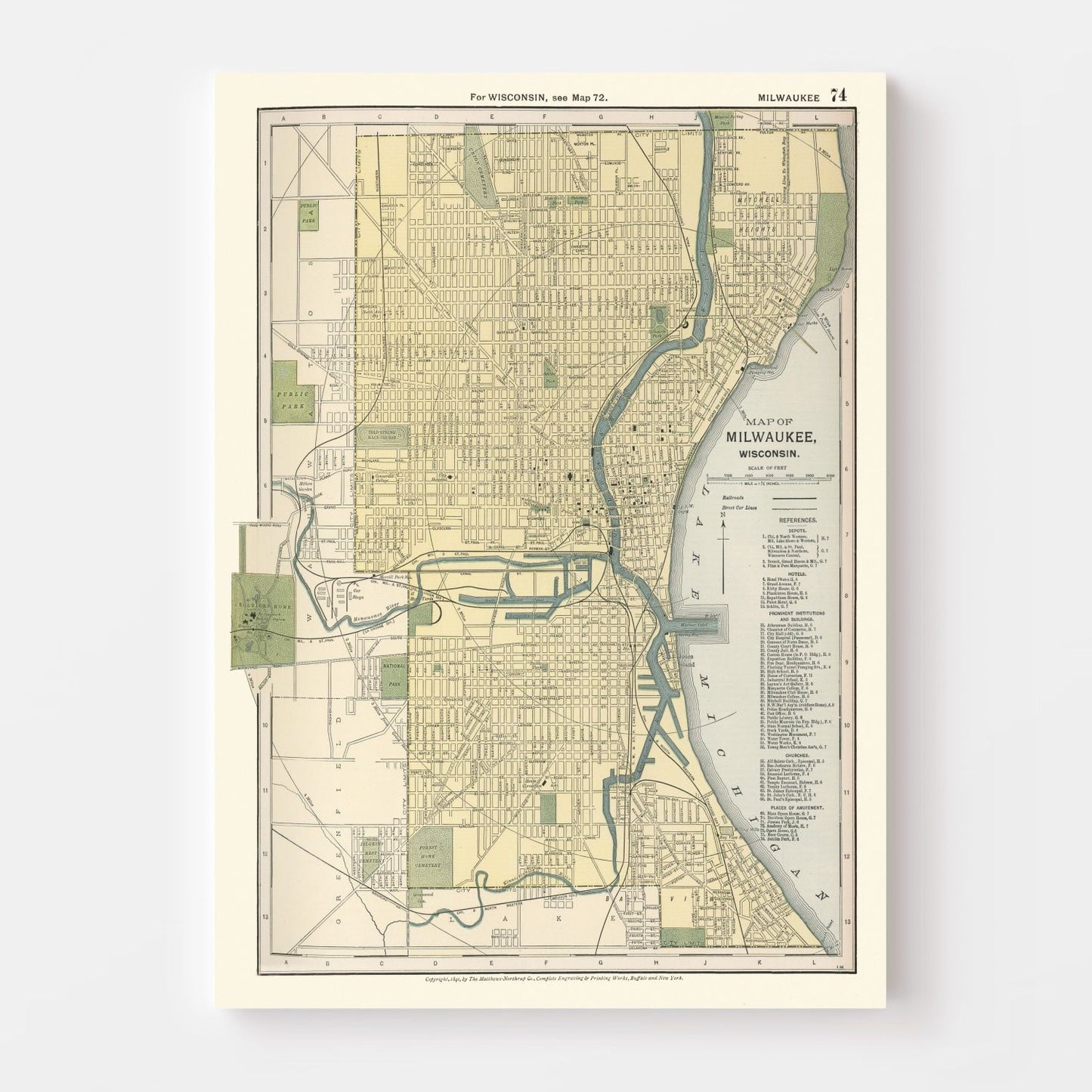 Vintage Map of Milwaukee, Wisconsin, 1891