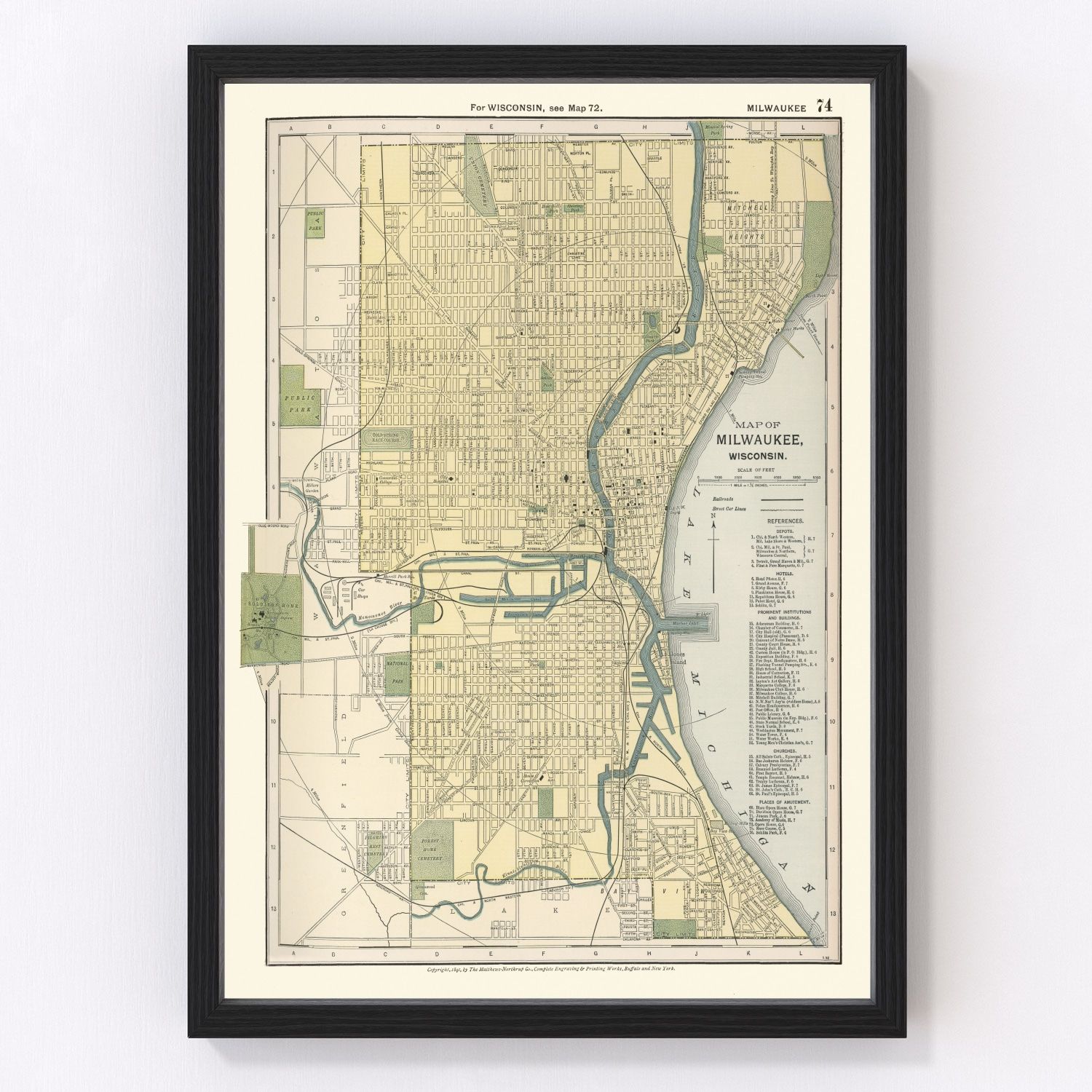 vintage map of Milwaukee, Wisconsin, 1891