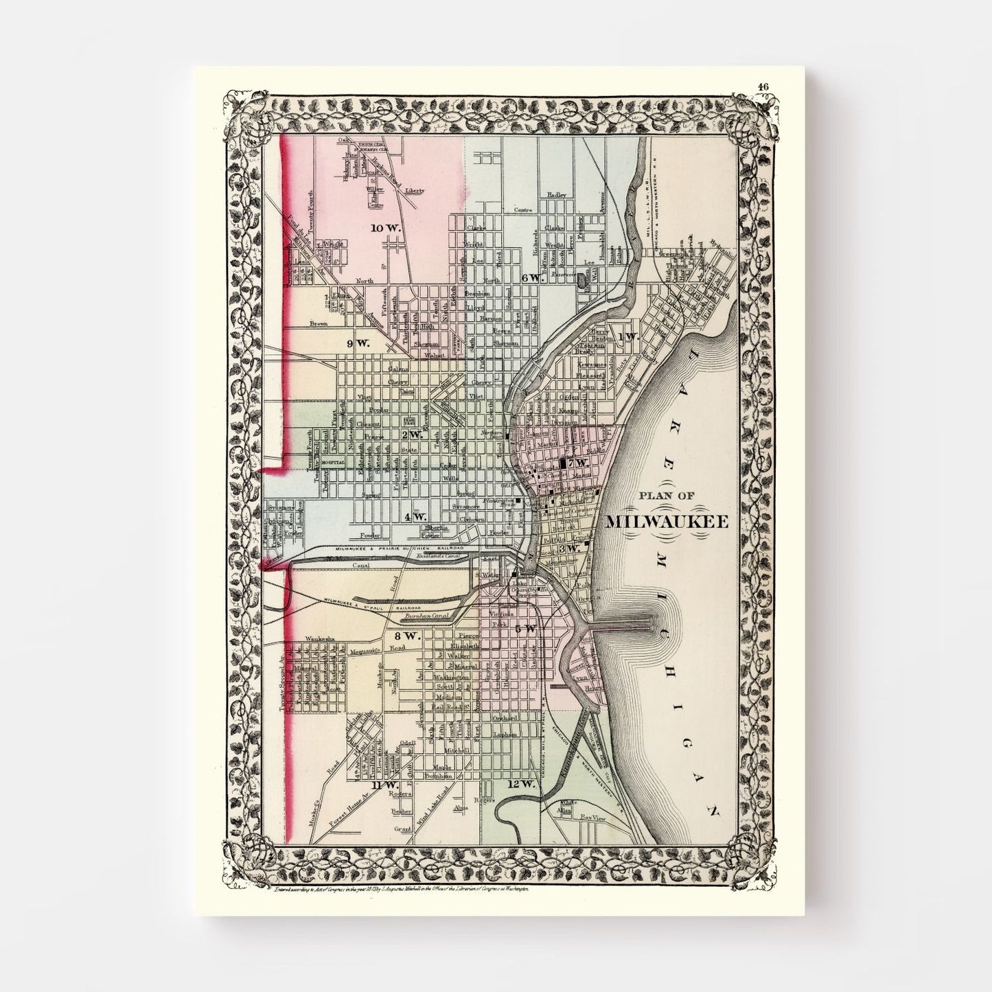 Vintage Map of Milwaukee, Wisconsin, 1874
