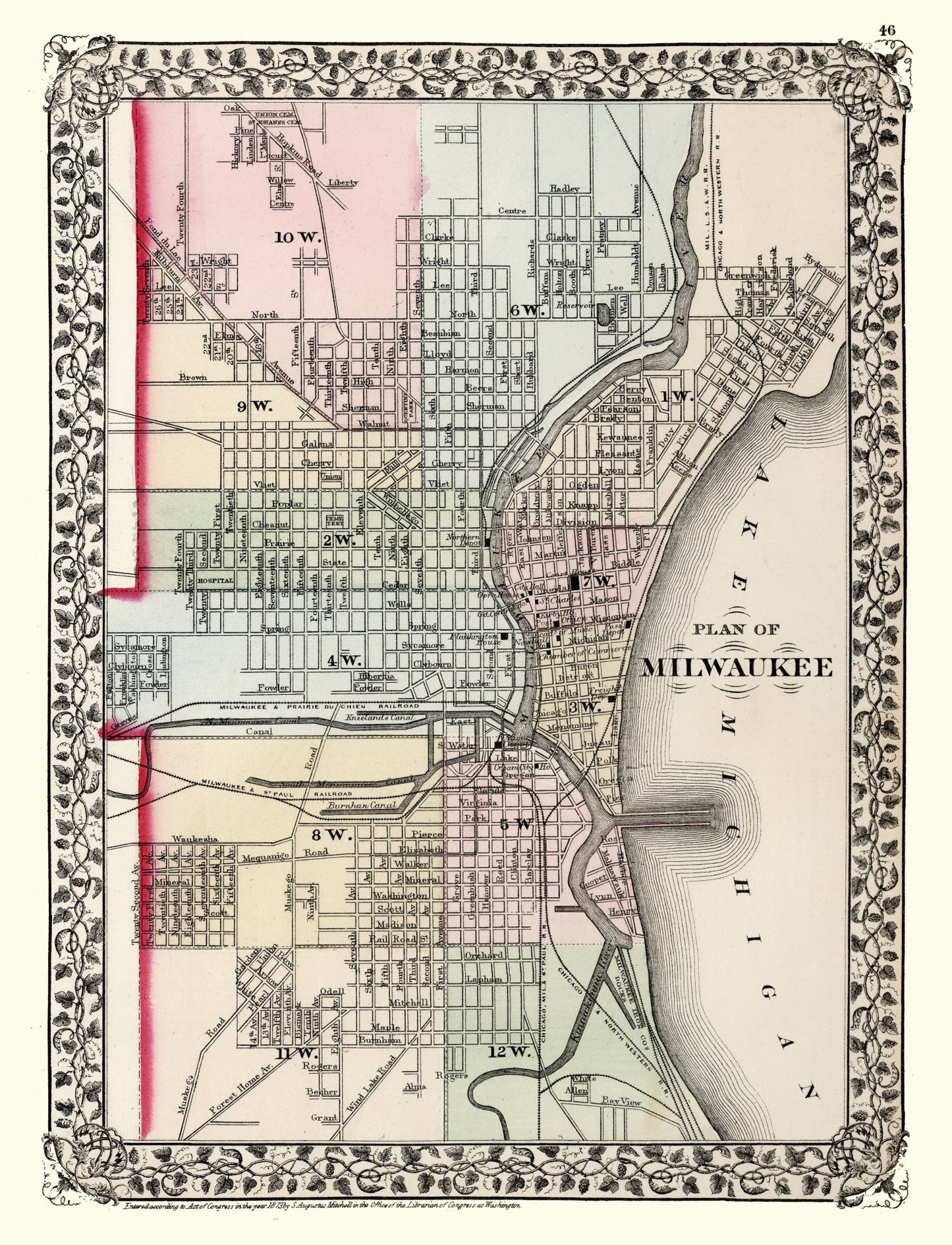 Vintage Map of Milwaukee, Wisconsin, 1874