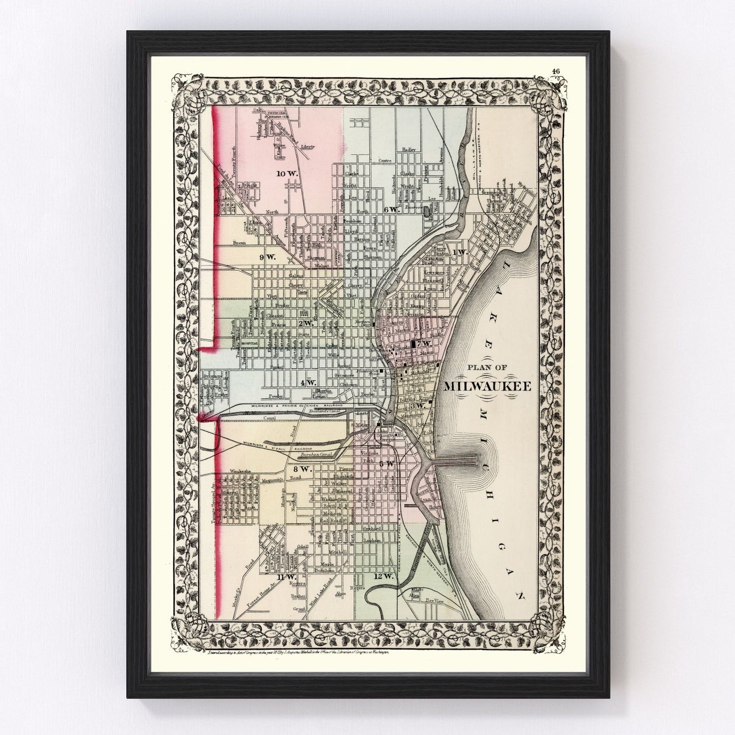 vintage map of Milwaukee, Wisconsin, 1874