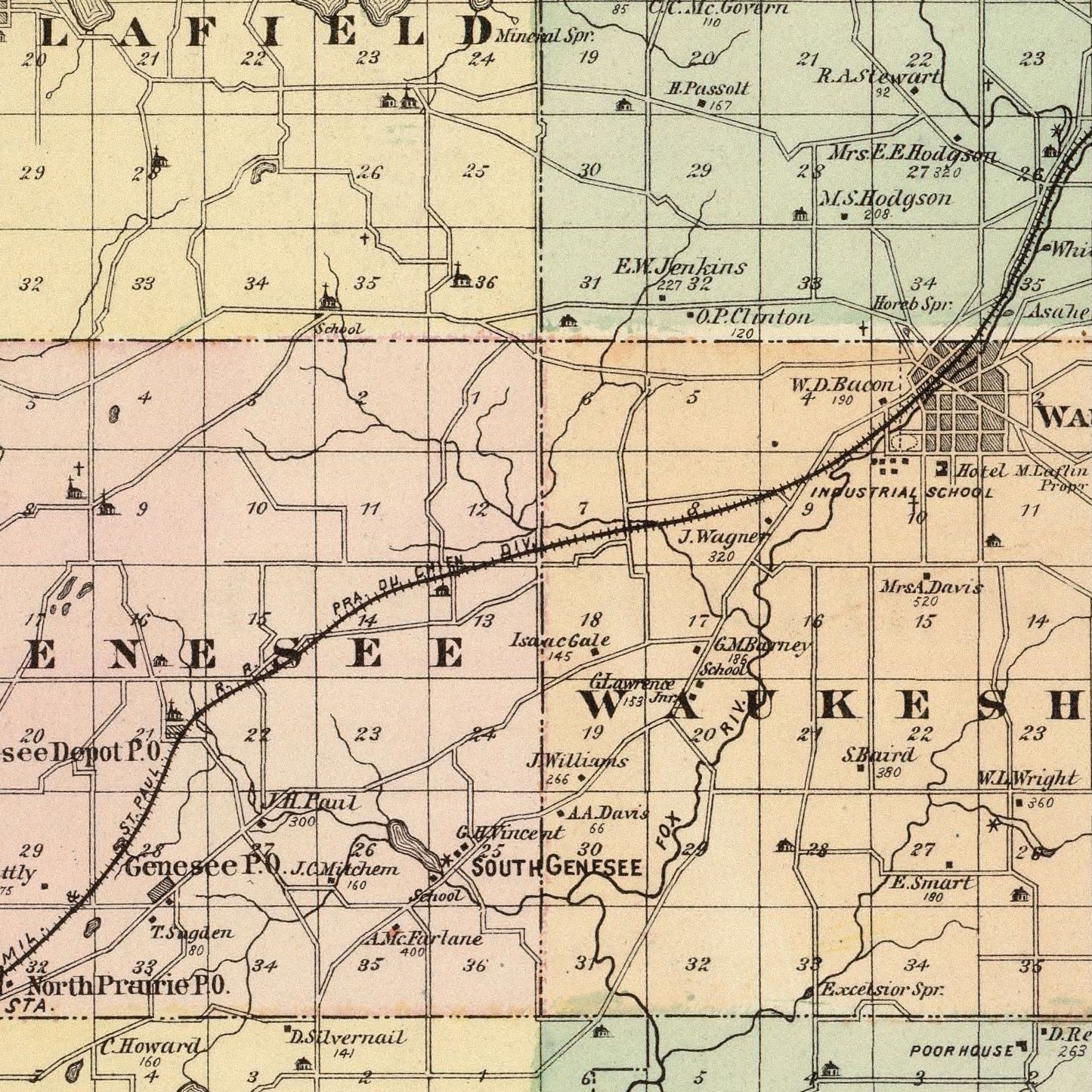 Vintage Map of Waukesha County, Wisconsin, 1878 (II)