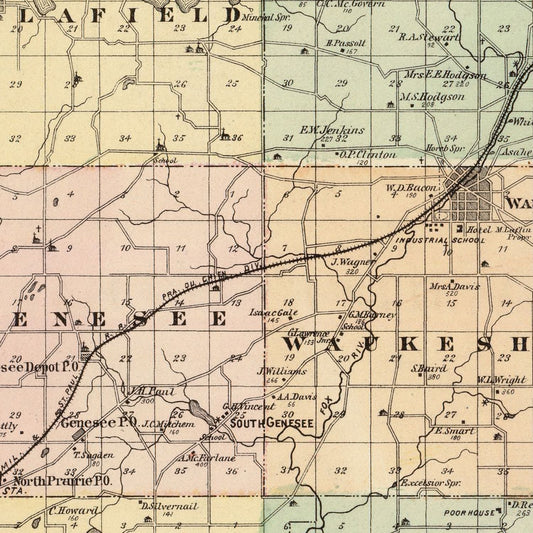 Vintage Map of Waukesha County, Wisconsin, 1878 (II)