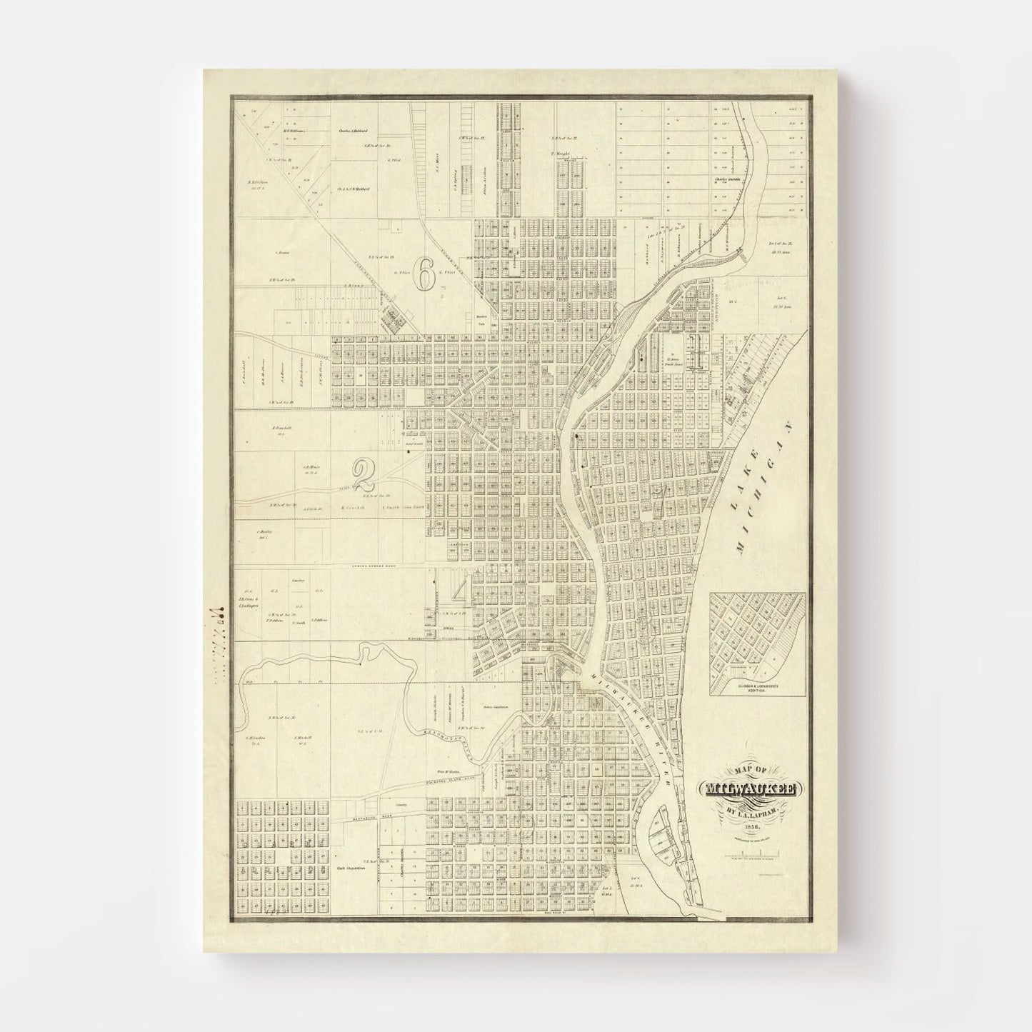 Vintage Map of Milwaukee, Wisconsin, 1856