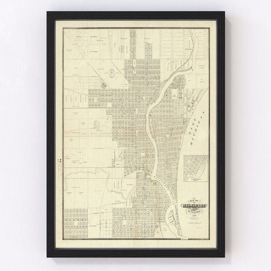 vintage map of Milwaukee, Wisconsin, 1856