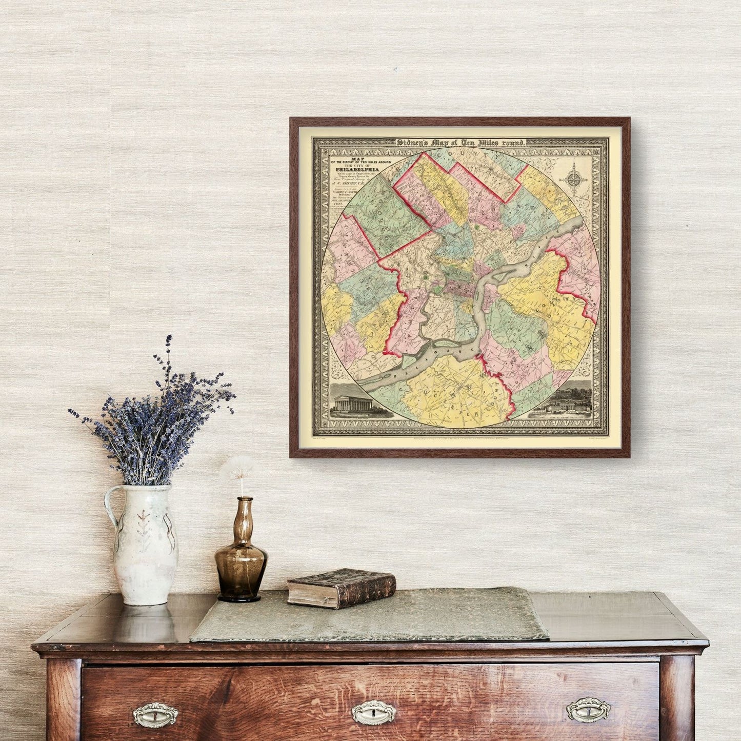 Vintage Map of Philadelphia, Pennsylvania, 1847