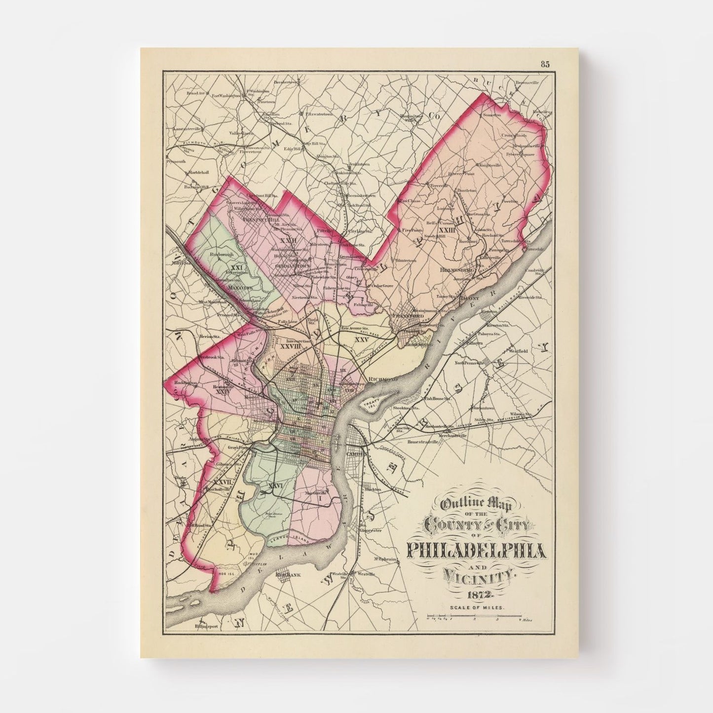 Vintage Map of Philadelphia, Pennsylvania, 1872, No. 3