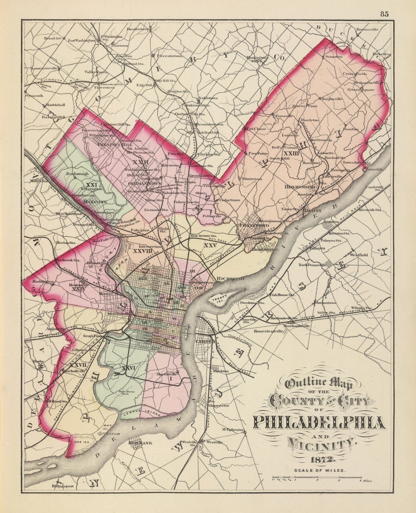 Vintage Map of Philadelphia, Pennsylvania, 1872, No. 3