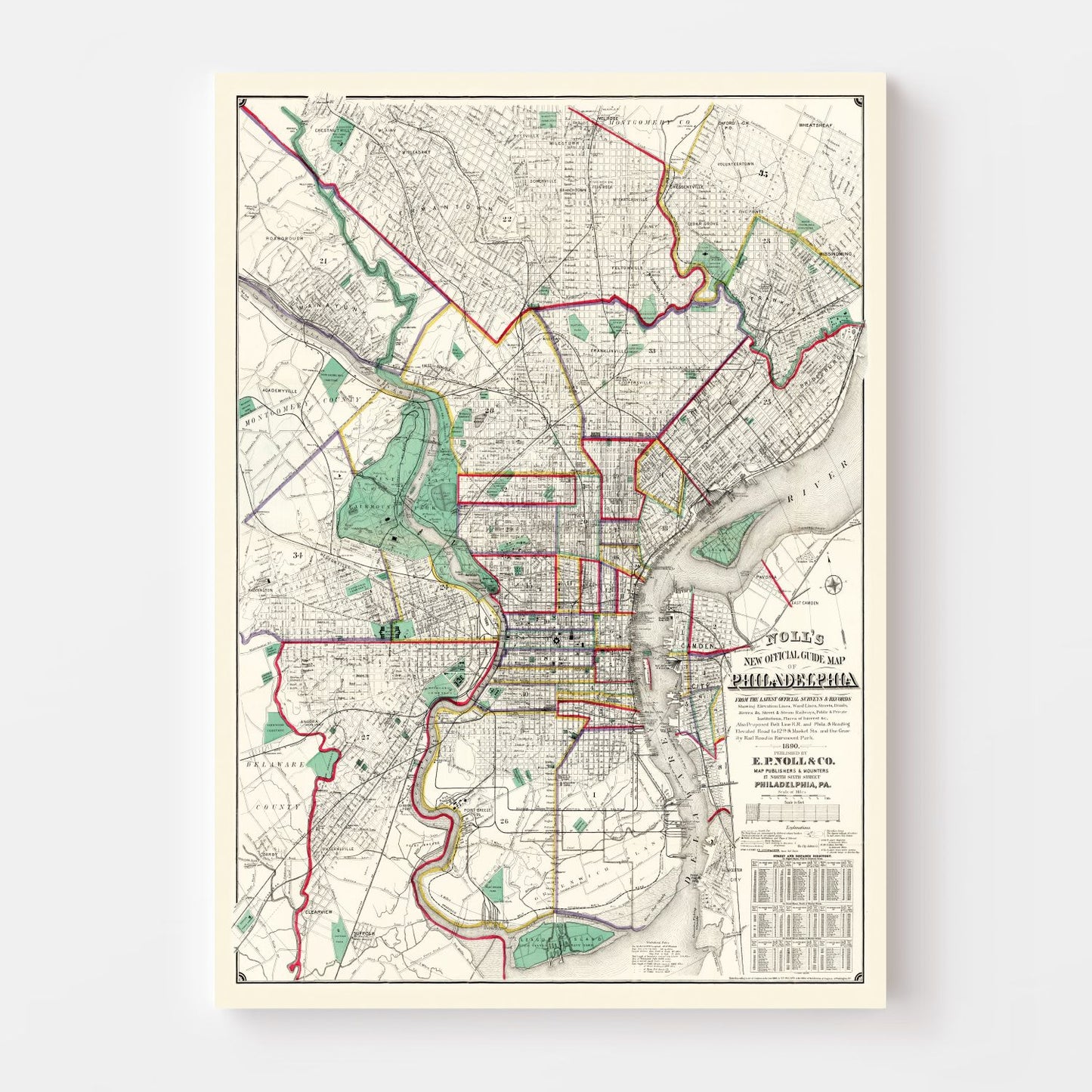 Vintage Map of Philadelphia, Pennsylvania, 1890