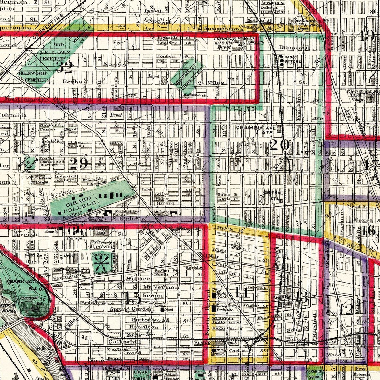 Vintage Map of Philadelphia, Pennsylvania, 1890