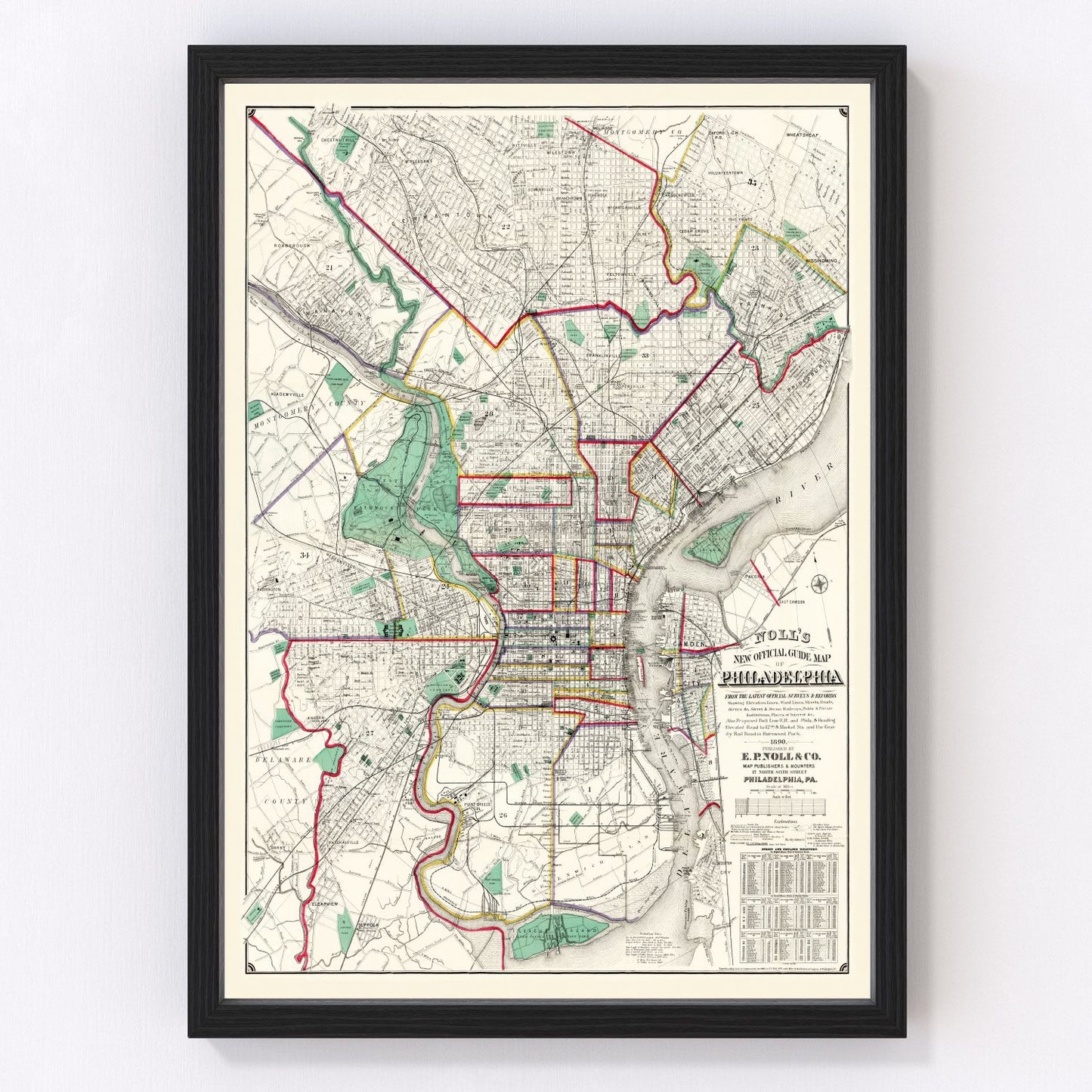 vintage map of Philadelphia, Pennsylvania, 1890
