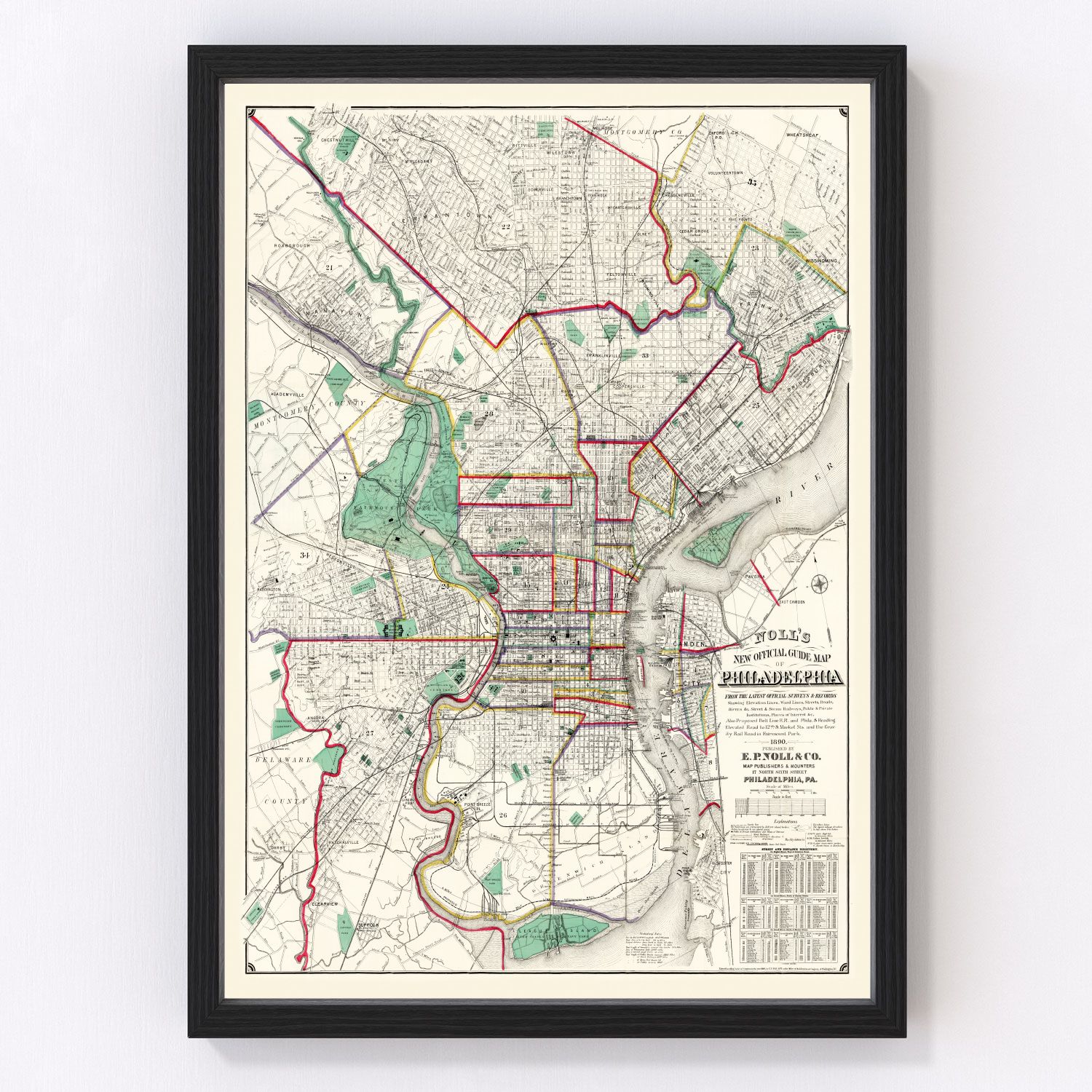 vintage map of Philadelphia, Pennsylvania, 1890