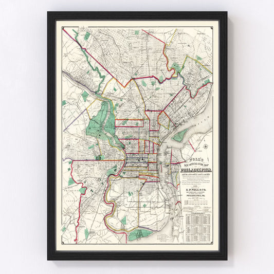 vintage map of Philadelphia, Pennsylvania, 1890