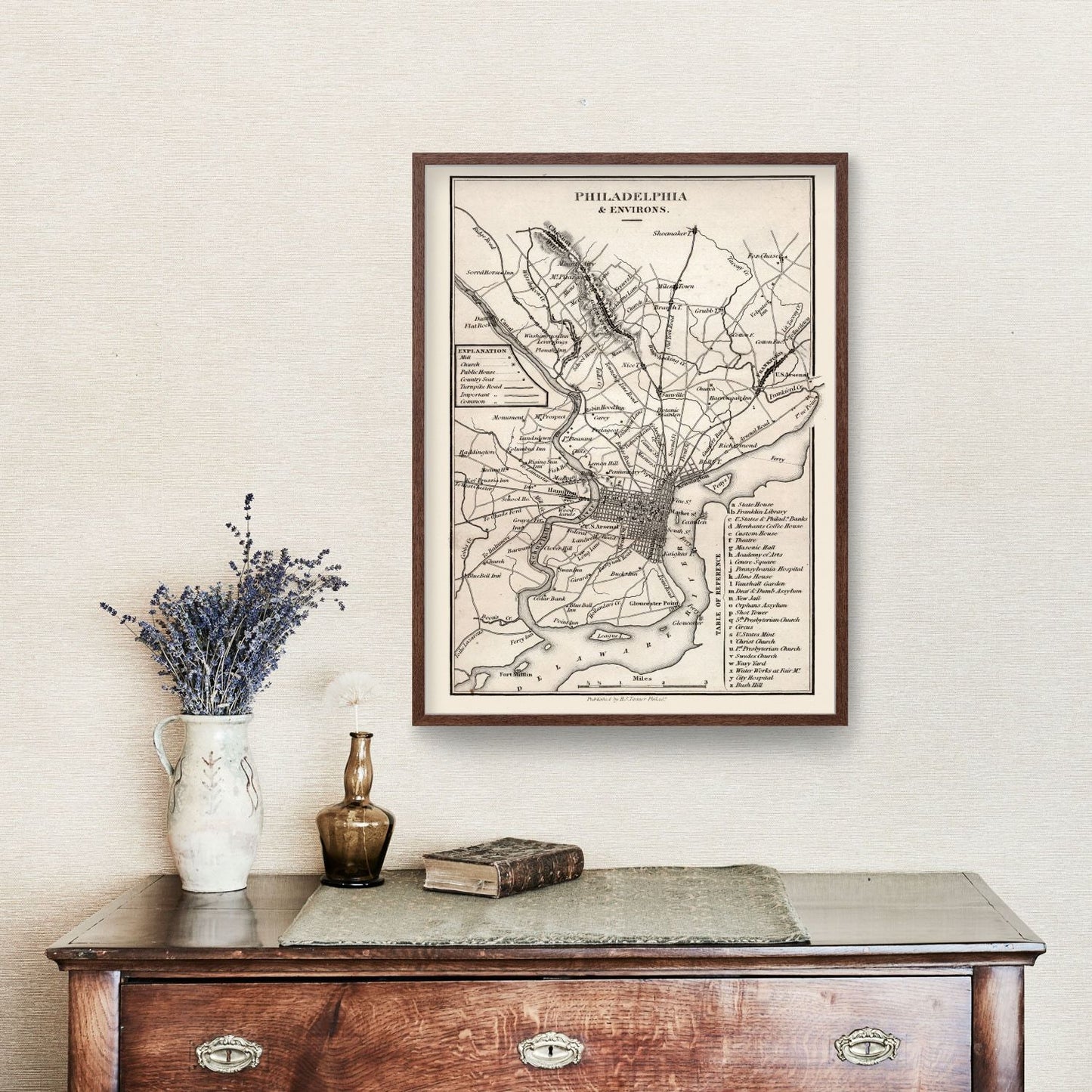 Vintage Map of Philadelphia, Pennsylvania, 1828