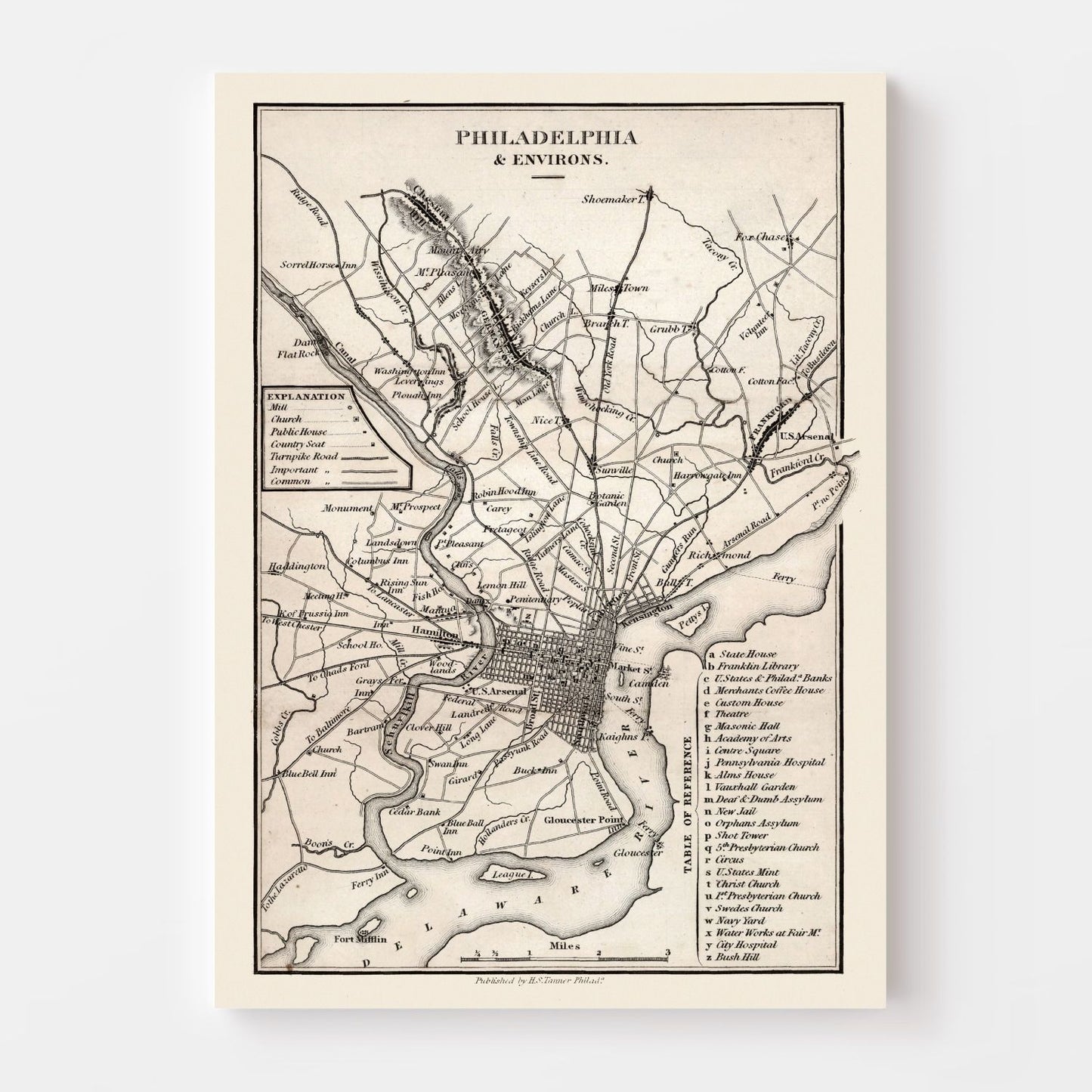 Vintage Map of Philadelphia, Pennsylvania, 1828