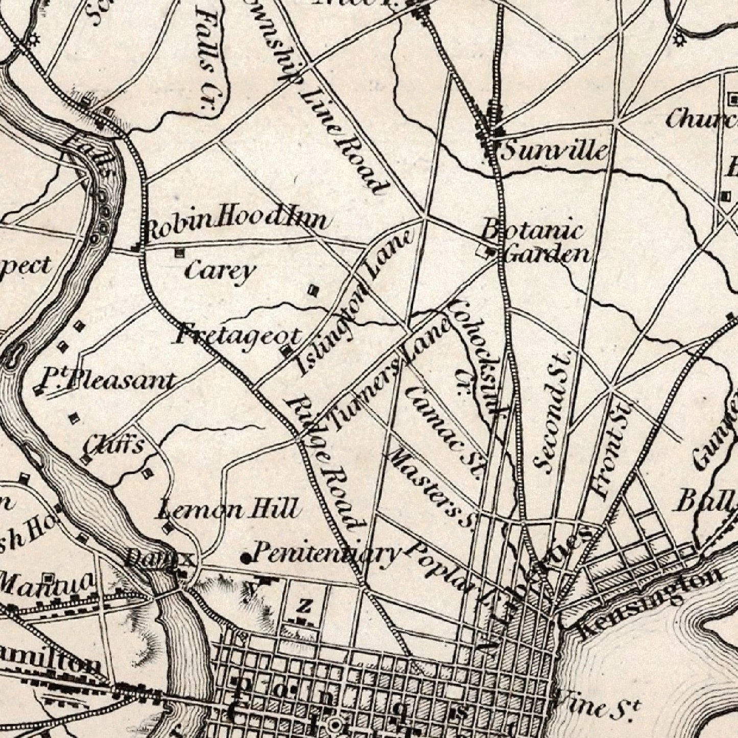 Vintage Map of Philadelphia, Pennsylvania, 1828