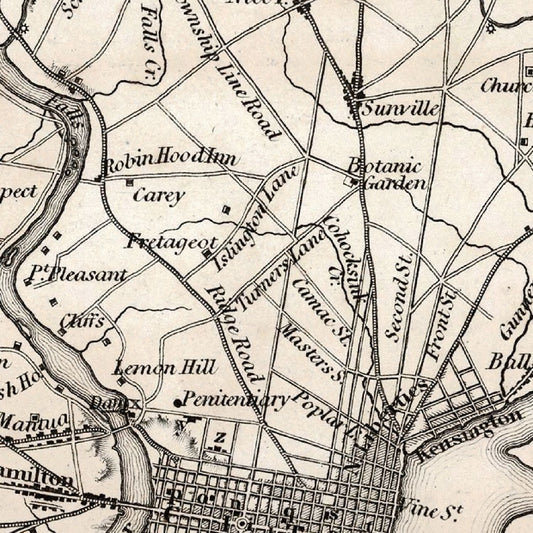Vintage Map of Philadelphia, Pennsylvania, 1828