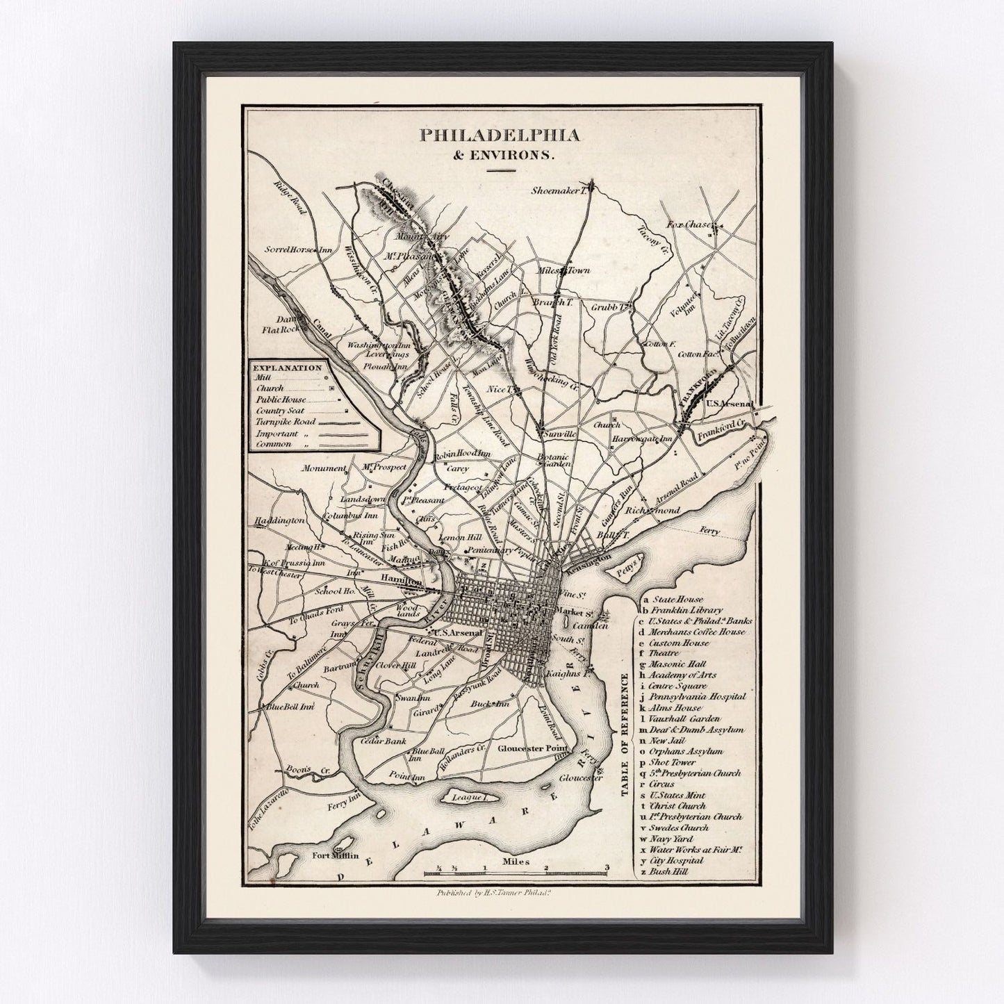 vintage map of Philadelphia, Pennsylvania, 1828