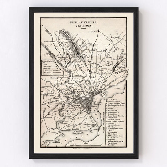 vintage map of Philadelphia, Pennsylvania, 1828