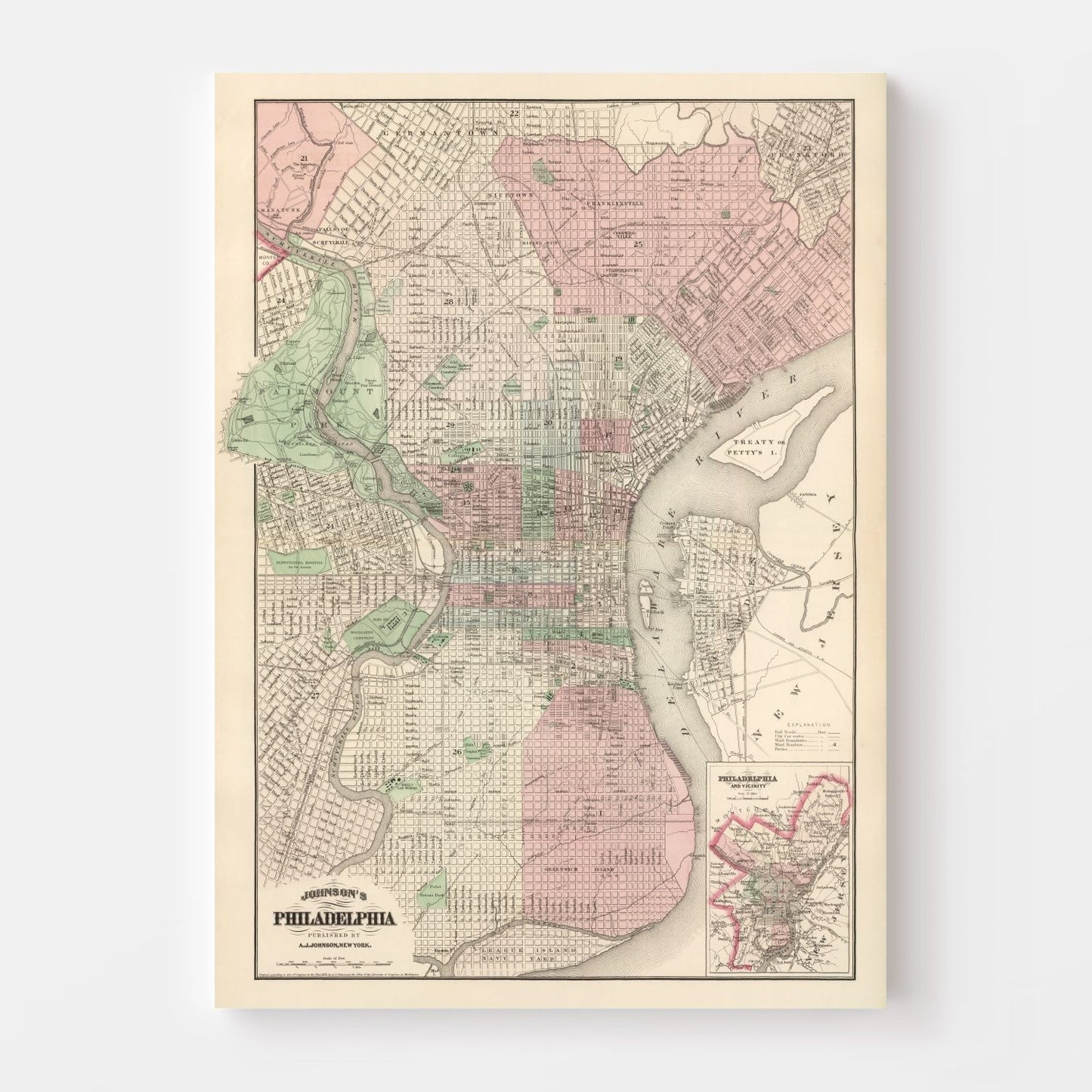 Vintage Map of Philadelphia, Pennsylvania, 1886