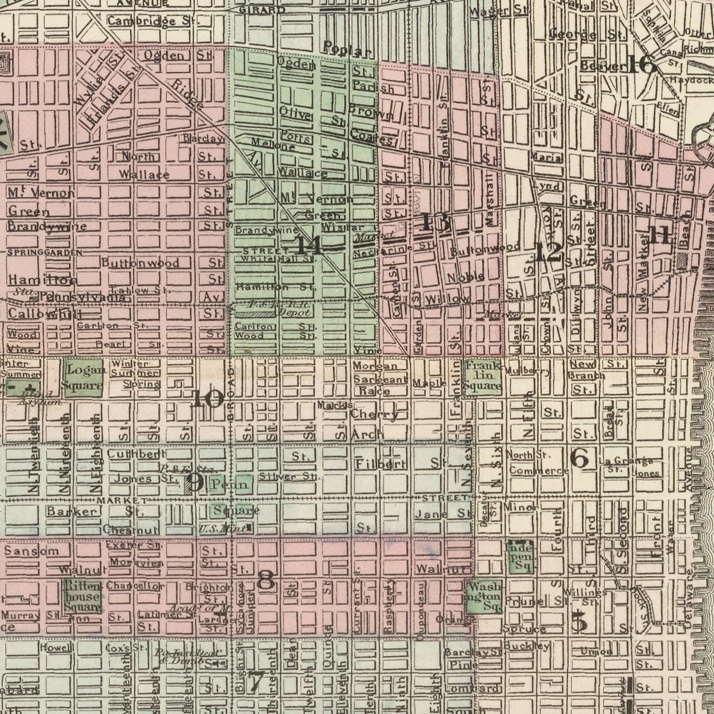 Vintage Map of Philadelphia, Pennsylvania, 1886