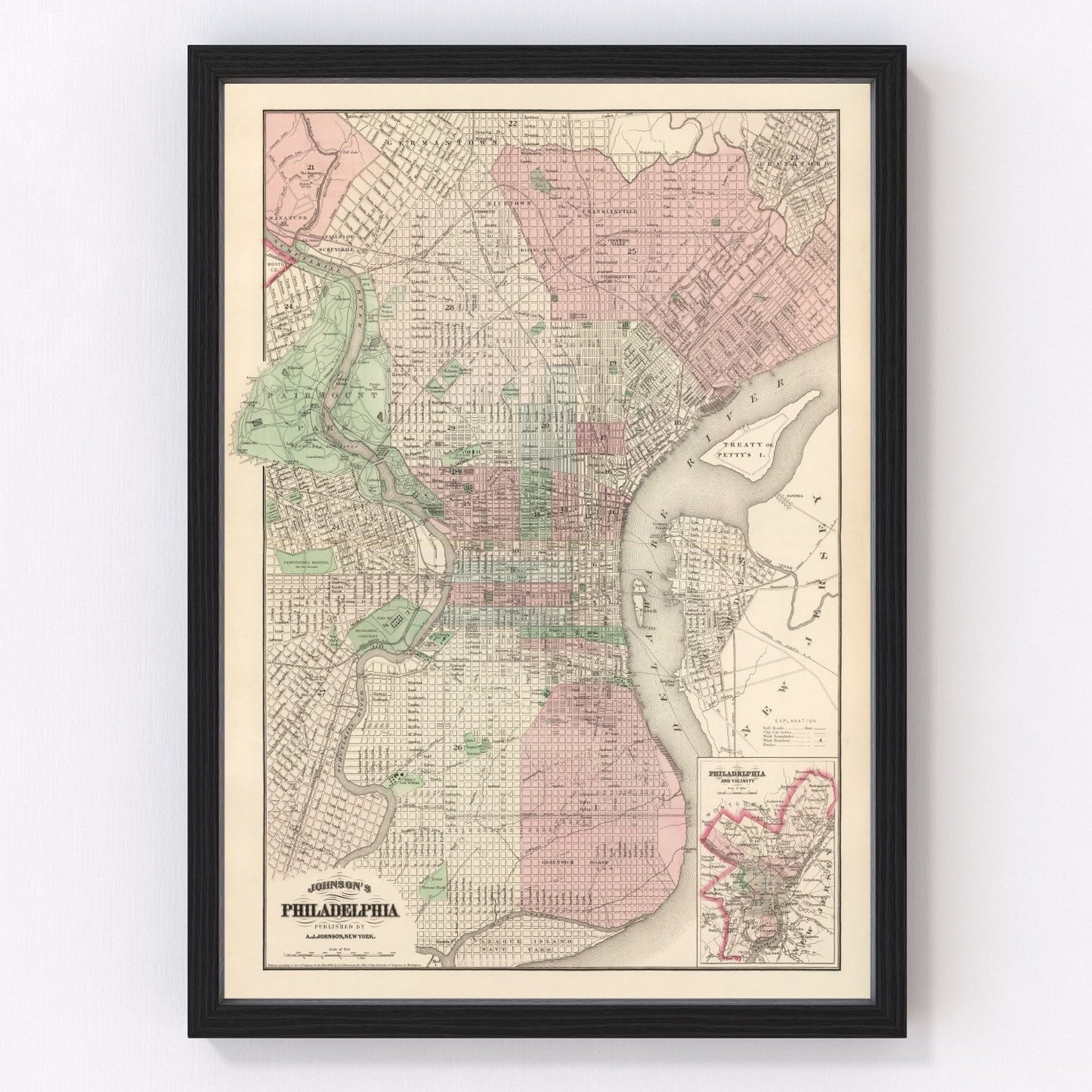 vintage map of Philadelphia, Pennsylvania, 1886