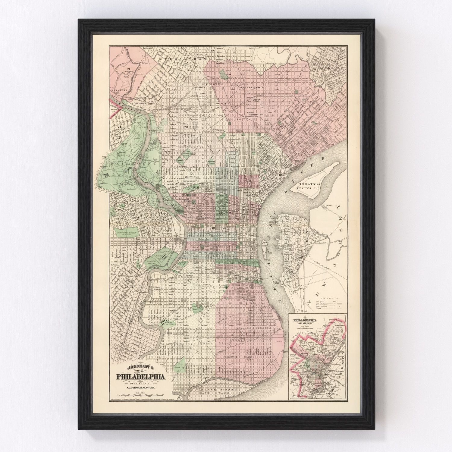 vintage map of Philadelphia, Pennsylvania, 1886