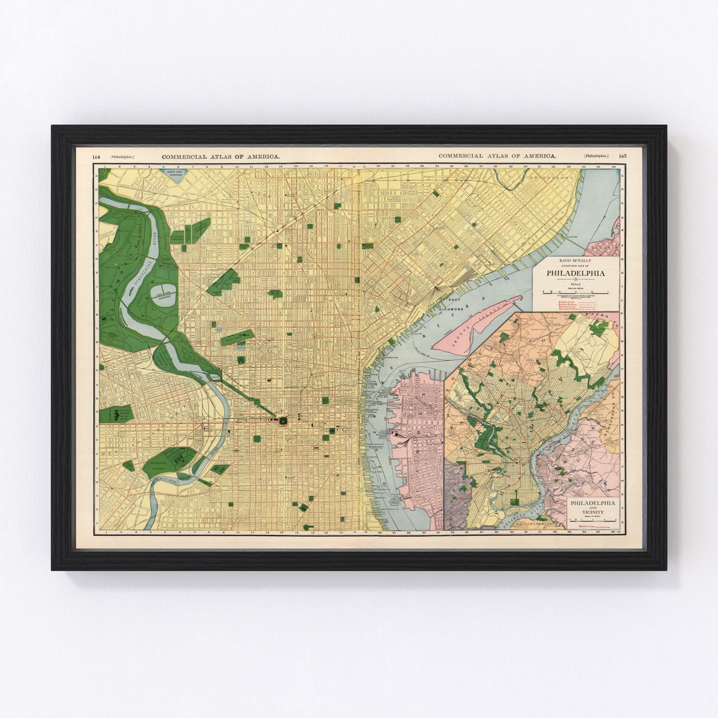 vintage map of Philadelphia, Pennsylvania, 1924