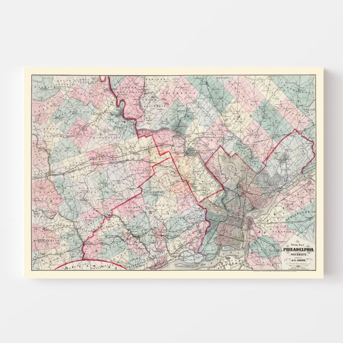 Vintage Map of Philadelphia, Pennsylvania, 1882