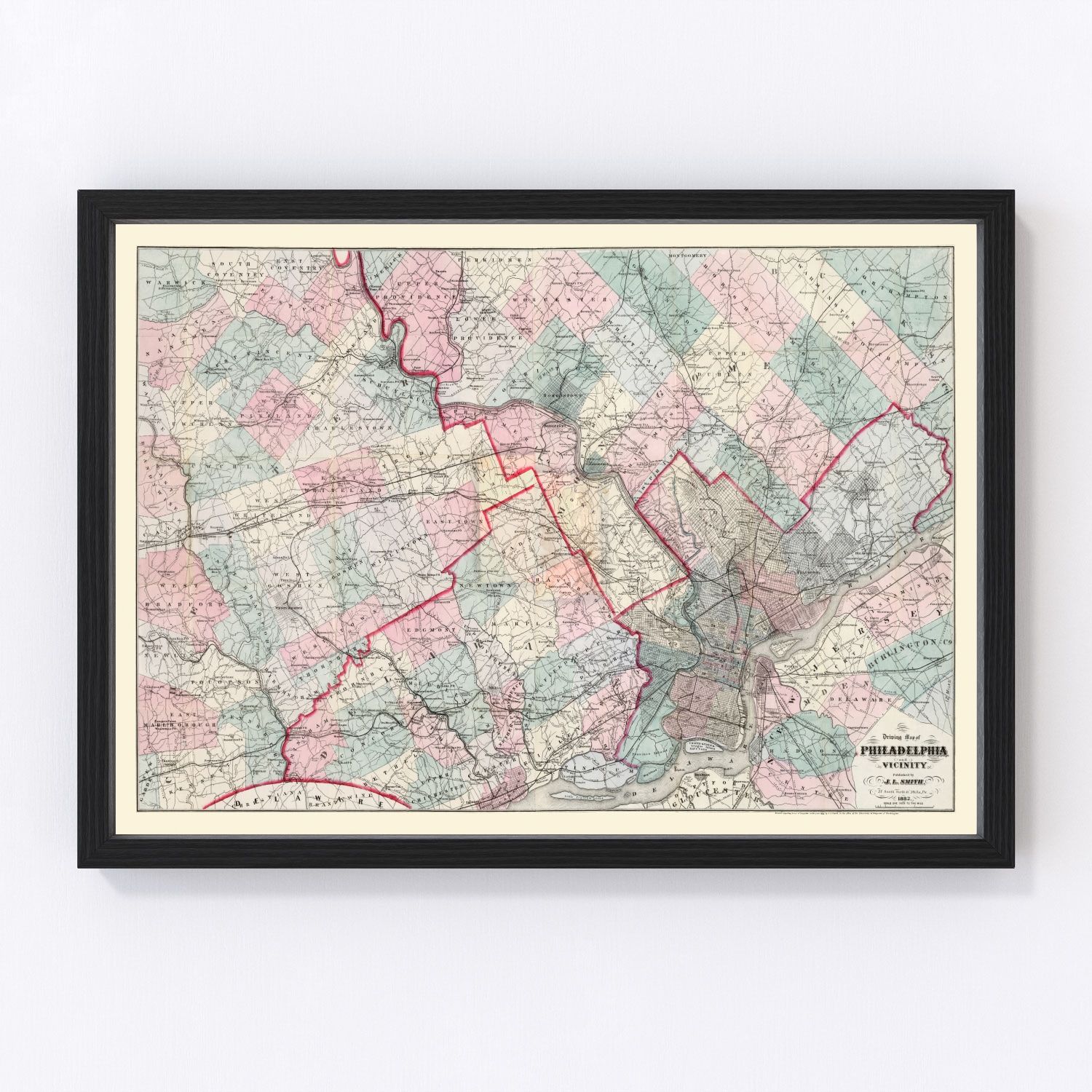 vintage map of Philadelphia, Pennsylvania, 1882