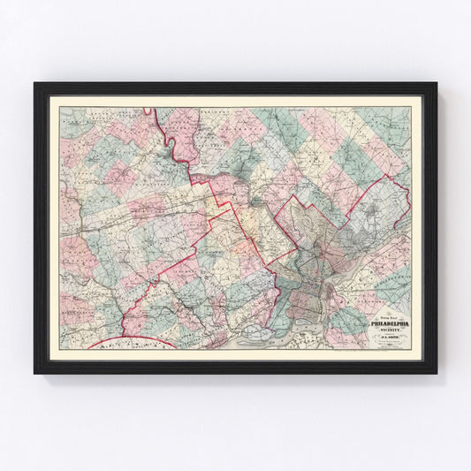 vintage map of Philadelphia, Pennsylvania, 1882