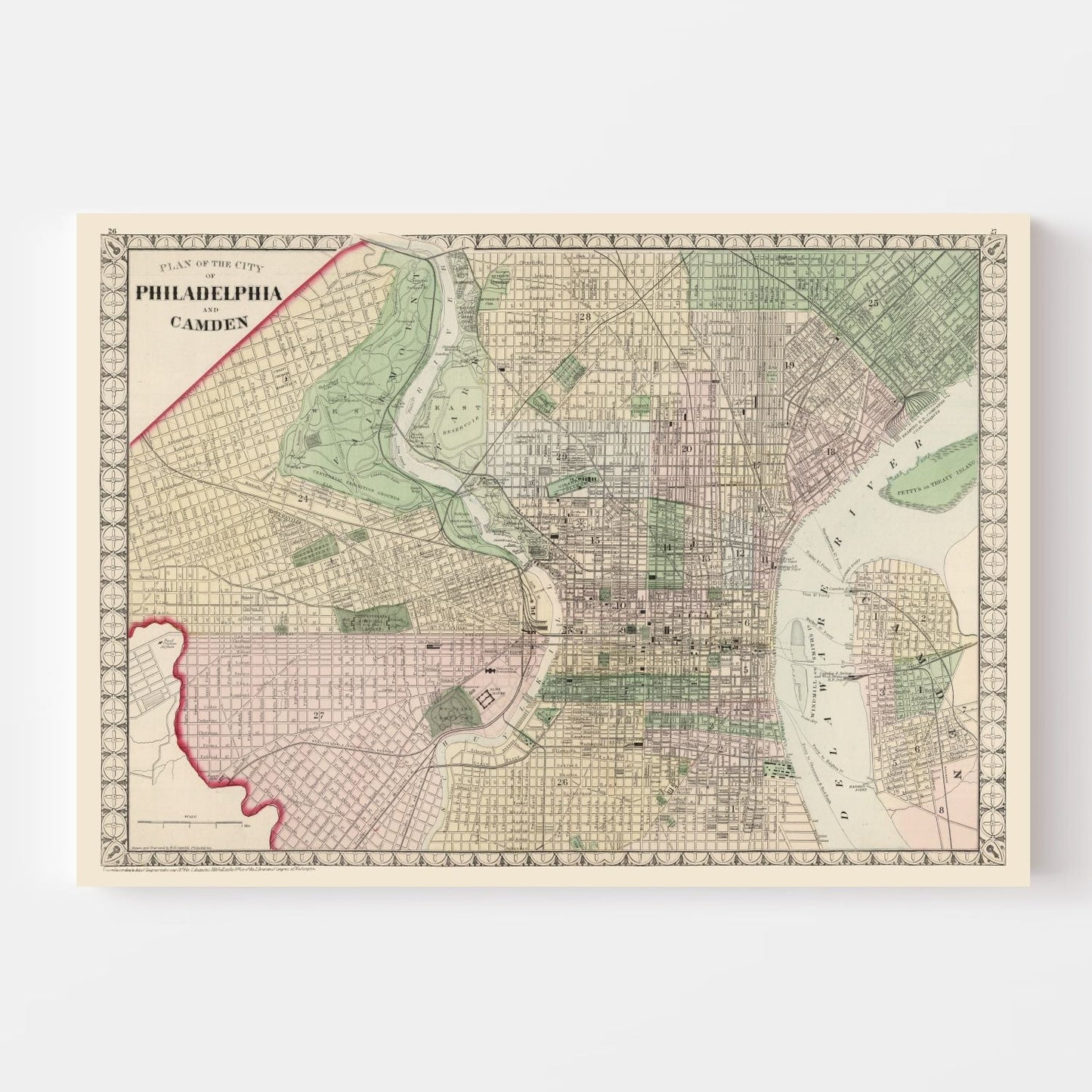 Vintage Map of Philadelphia, Pennsylvania, 1874, No. 2