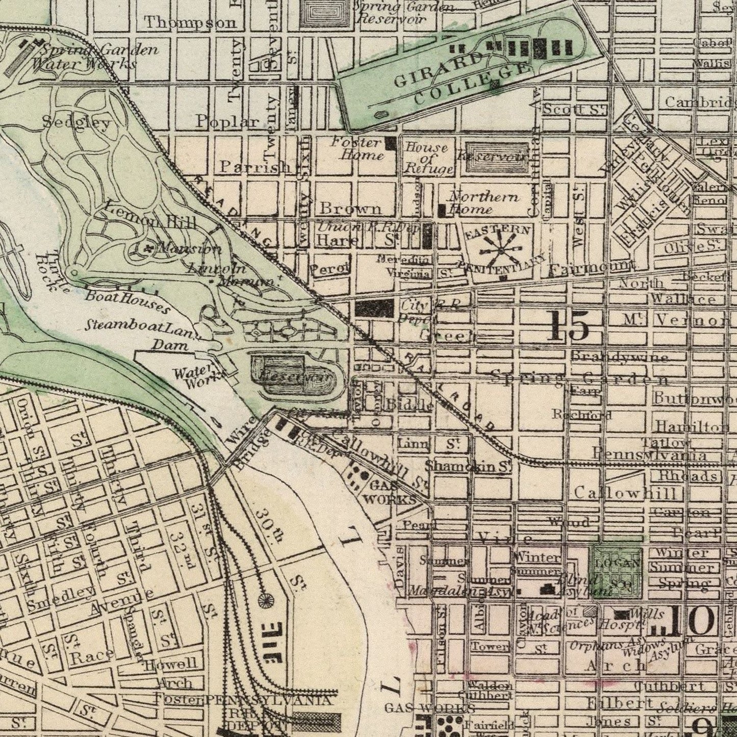 Vintage Map of Philadelphia, Pennsylvania, 1874, No. 2