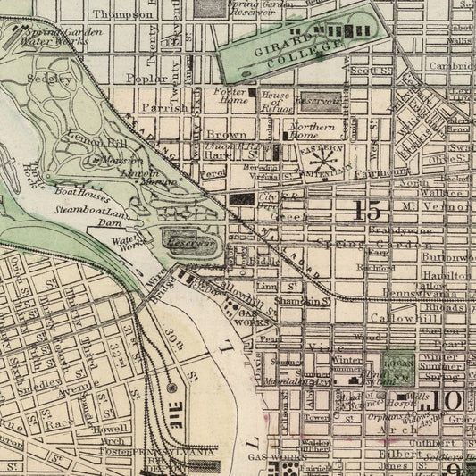 Vintage Map of Philadelphia, Pennsylvania, 1874, No. 2