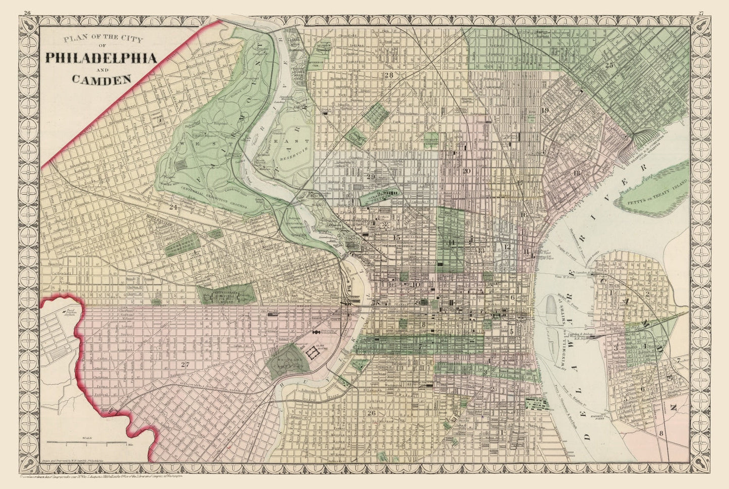Vintage Map of Philadelphia, Pennsylvania, 1874, No. 2