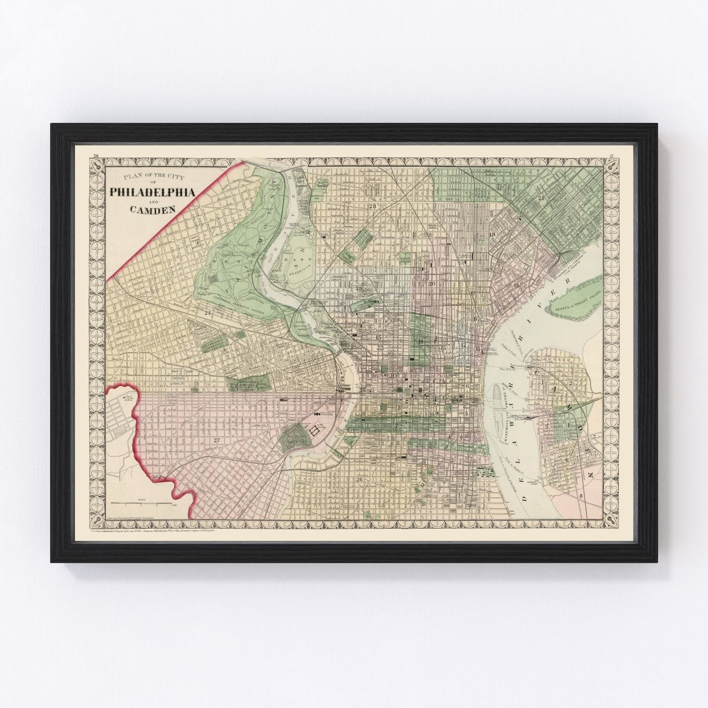 Vintage map of Philadelphia, Pennsylvania, 1874