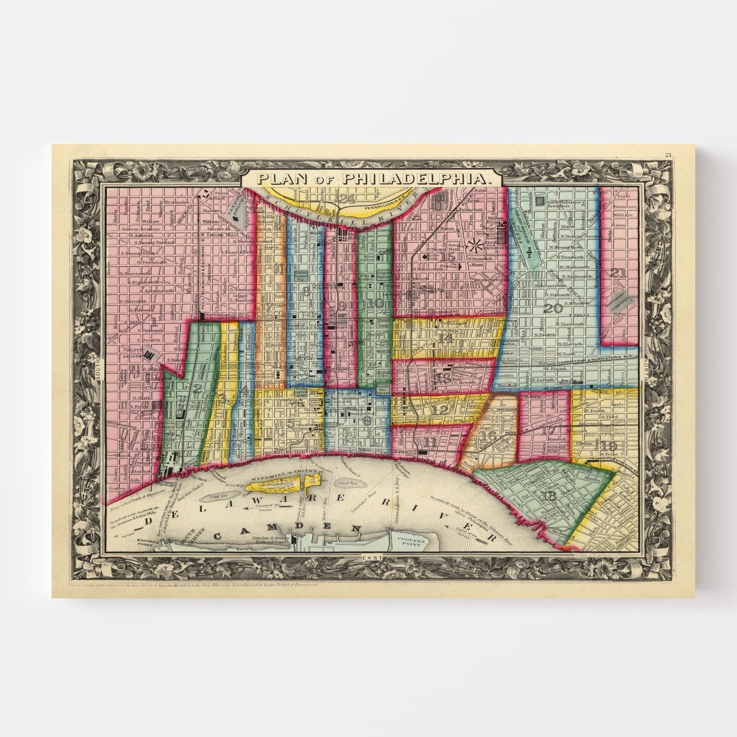 Vintage Map of Philadelphia, Pennsylvania, 1860, No. 2
