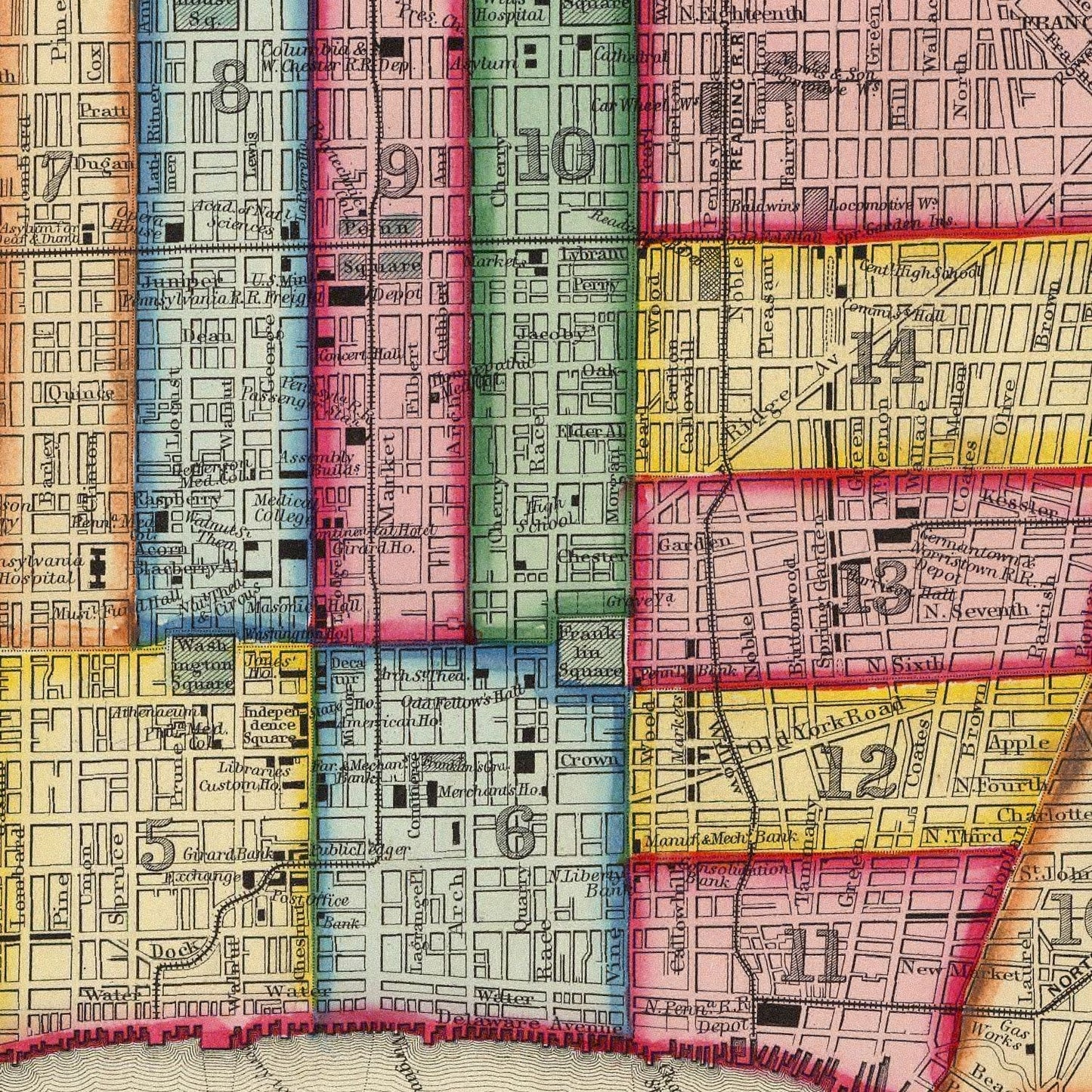 Vintage Map of Philadelphia, Pennsylvania, 1860, No. 2